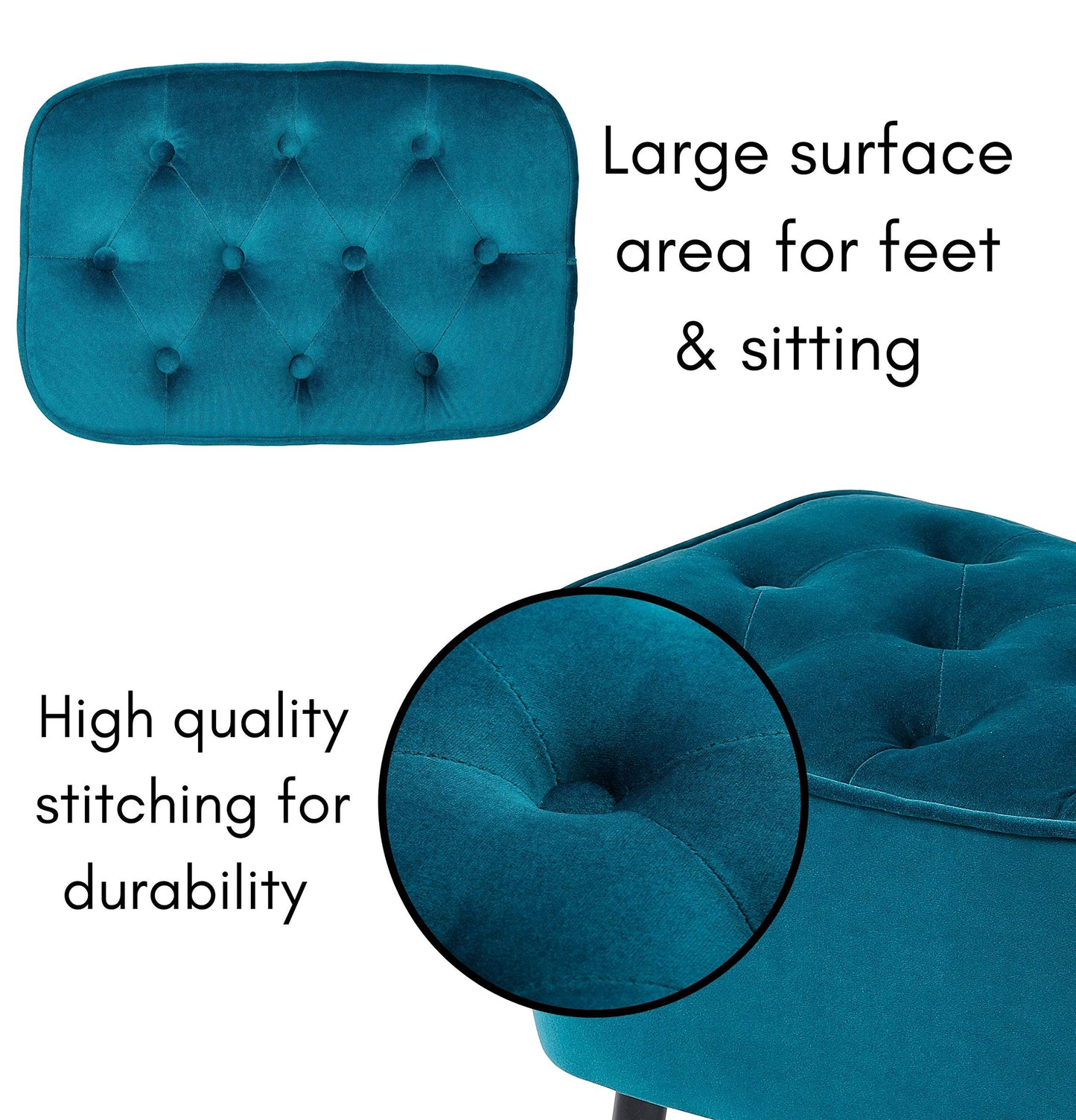 BIRDROCK HOME Tufted Curve Ottoman Velvet Foot Stool - Modern Upholstered Padded Footrest for Living Room or Bedroom - Small Cushioned Accent Chair for Couch, Sofa, or Lofted Seating (Teal)