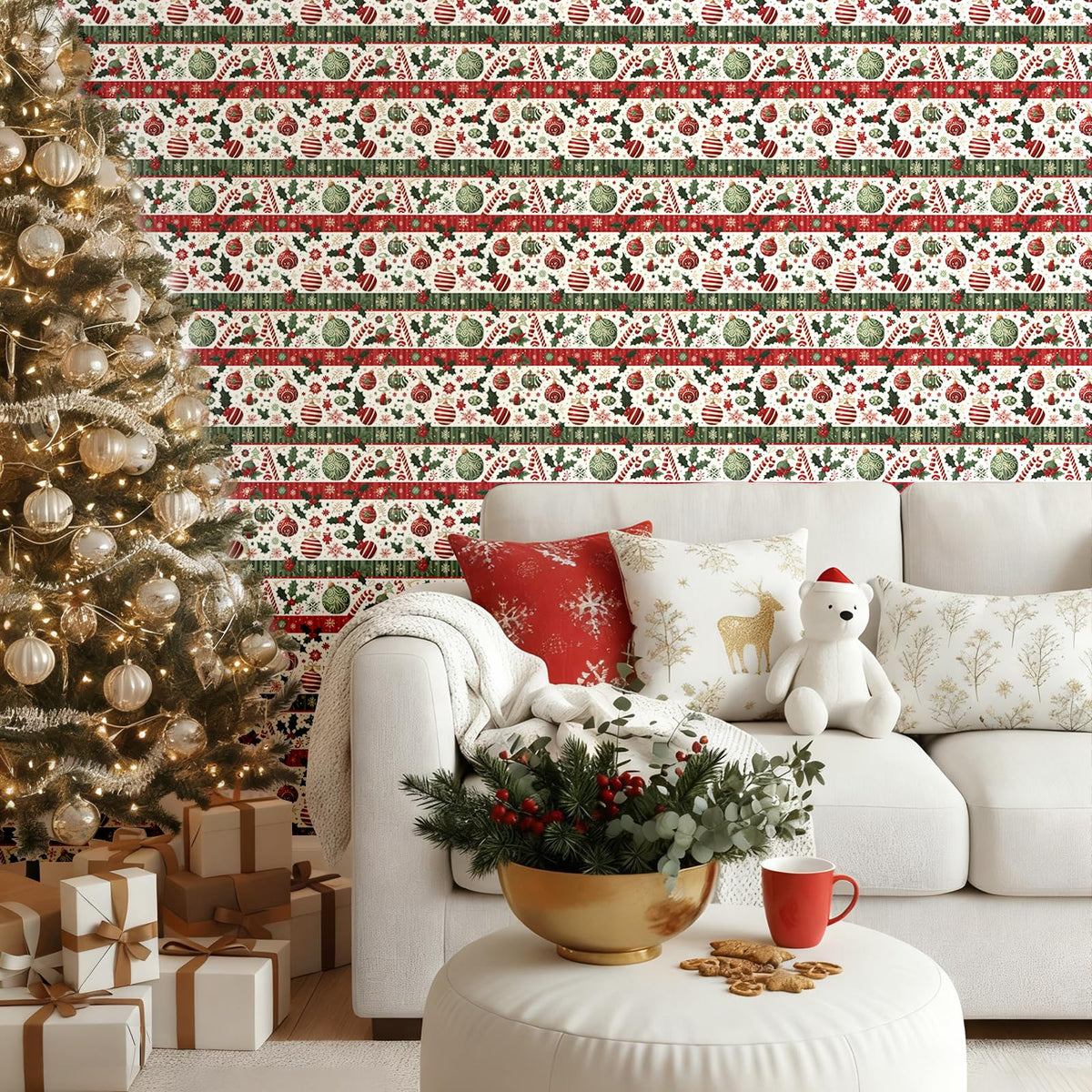 Kitico Christmas Peel and Stick Wallpaper Roll – Self Adhesive Decorative Wall Paper & Christmas Wrapping Paper 17.3"x196.8"