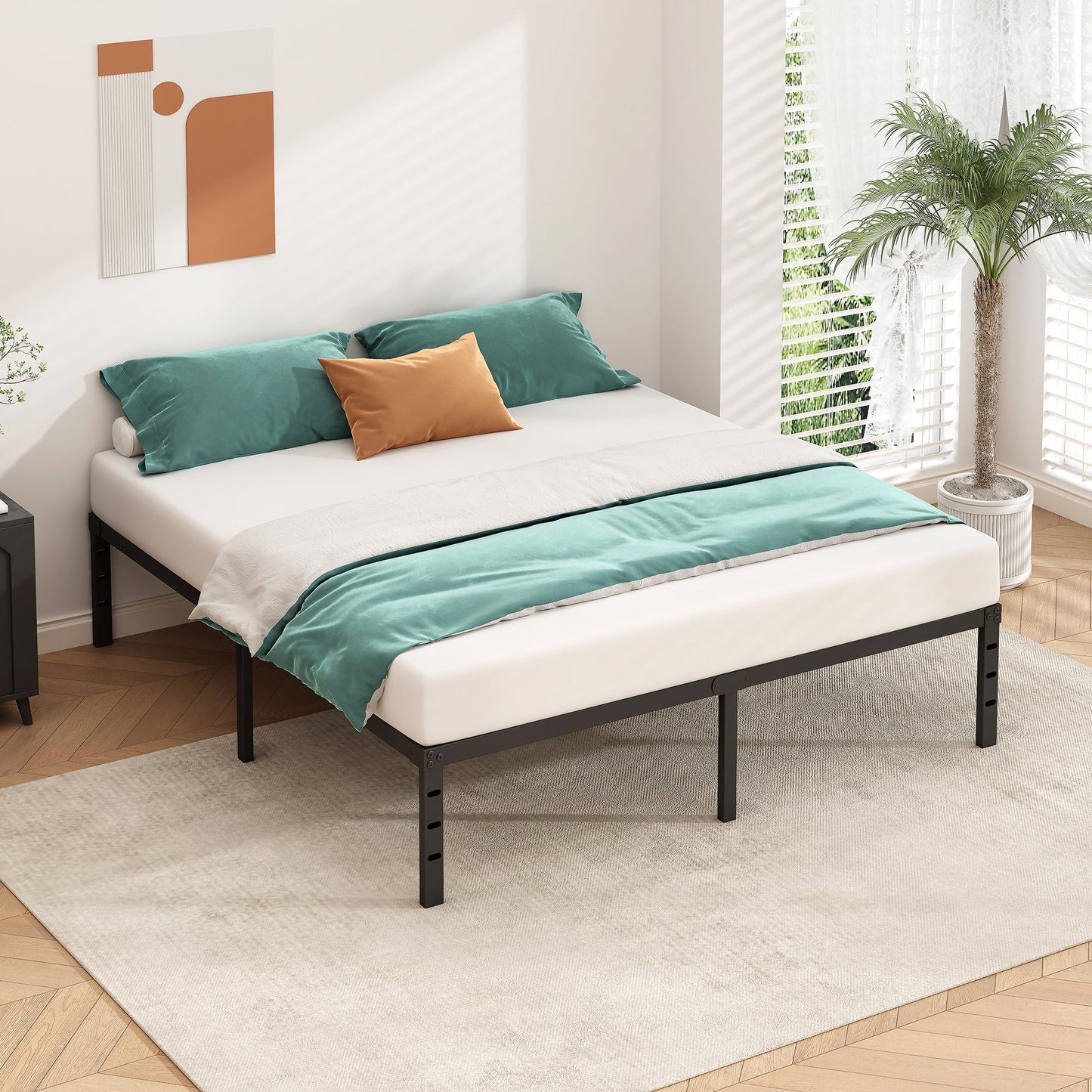 HLIPHA Metal Platform Bed Frame 14 Inch Tall,No Box Spring Needed,Full Size Bed with Heavy Duty Strong Support Slats,Easy to Assemble,Black