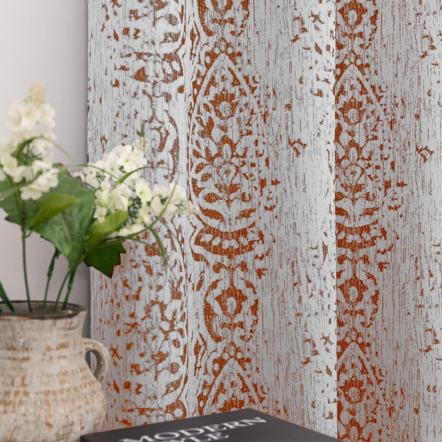 Mrs.Naturall Rust Curtains for Bedroom, Boho Moroccan Curtains 45 inch Length for Kitchen,Terracotta