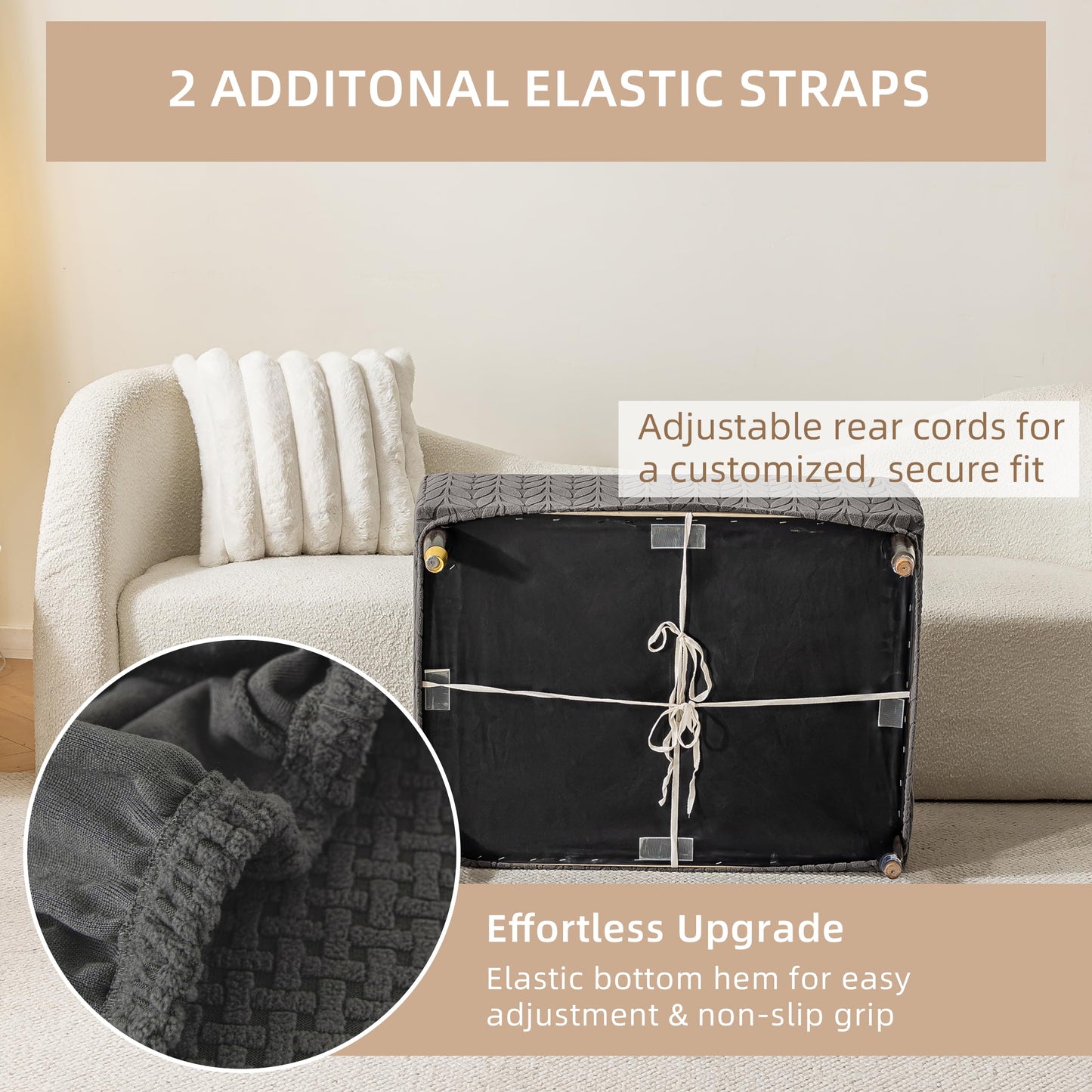 KaviKon Ottoman Cover Slipcover Rectangle Fit Length 25"-30" Stretch Foot Stool Slip Cover, Footrest Slipcovers Protector with Elastic Band, Ottoman Cover Removable Washable(Small,Grid Weave Grey)