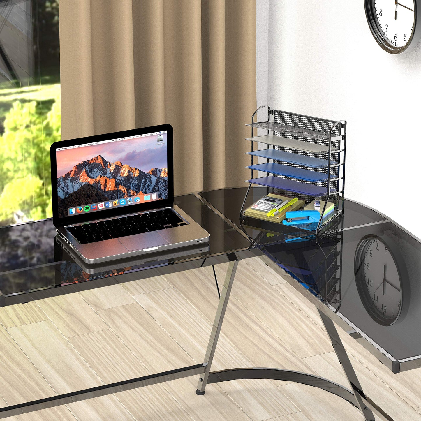 Simple Houseware 6-Tier Sliding File Organizer, Desk Letter Tray for Document and Mail Sorting, Black