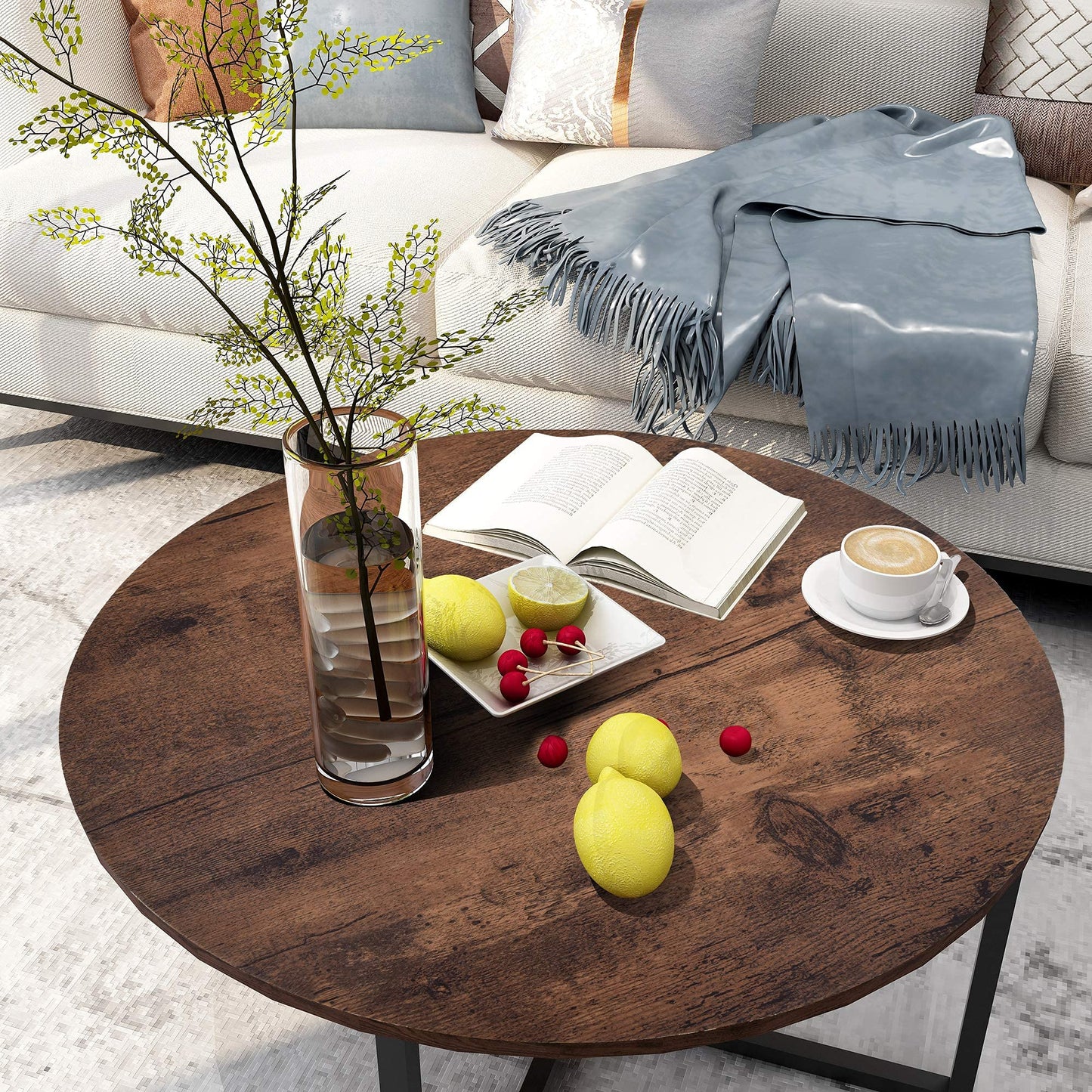 Round Coffee Table Kitchen Dining Tables Modern Leisure Tea Table Office Conference Pedestal Desk Rustic Brown