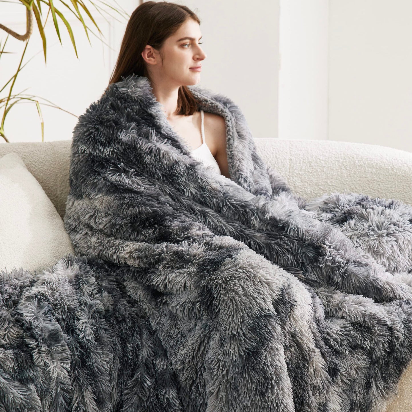 Bedsure GentleSoft Fluffy Sherpa Fleece Faux Fur Blankets Queen Size for Bed, Bedroom Decor Winter Bedding Thick Warm Full Queen Blankets, Fuzzy Plush Soft Heavy Mink Cozy Gifts, Tie Dye Grey, 90x90