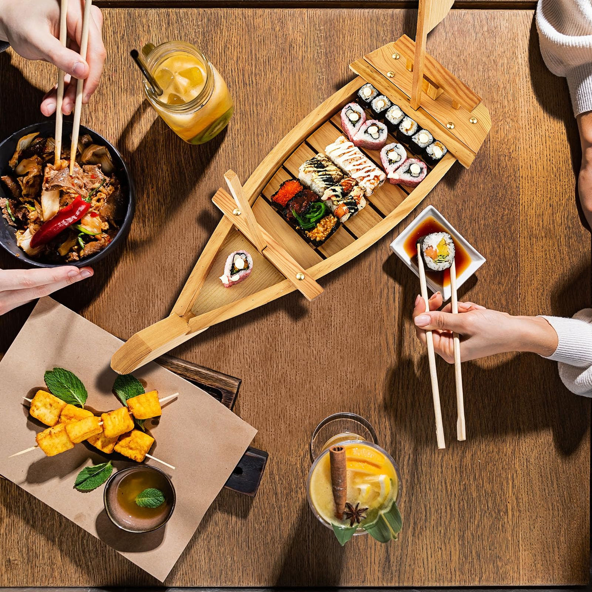 Juexica Wooden Sushi Boat Serving Tray Japanese Sushi Plate for Restaurant Sushi Tray Wood Serving Boat Plate for Food Display Home Wedding Birthday Party (Light Wood Color,24 Inch)