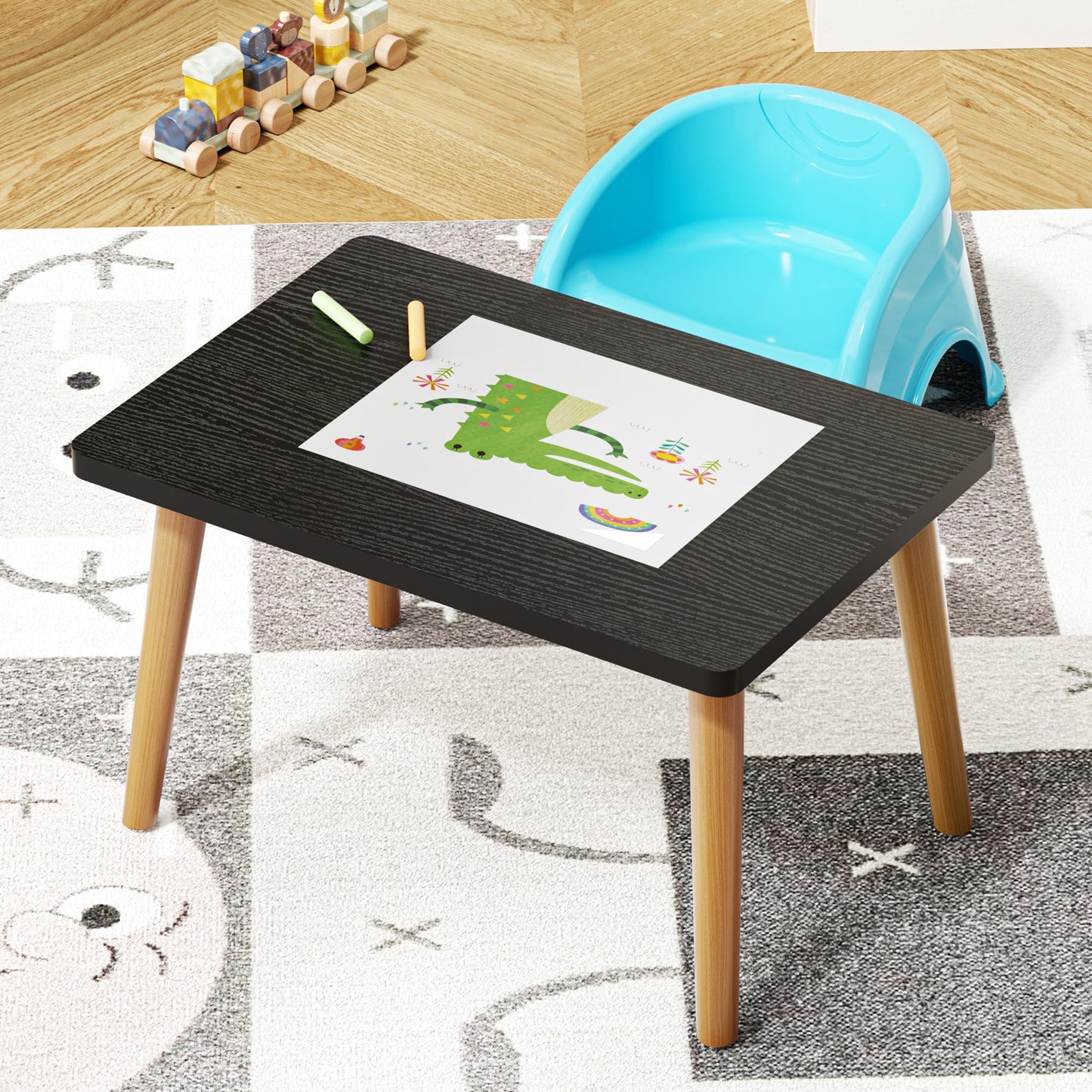 Coffee Table, 23.6" Small Oval Coffee Tables for Small Space with 4 Solid Wood Leg, Floor Table Desk for Sitting on The Floor, Side Table Japanese Low Table for Living Room Apartment, Rectangle Black