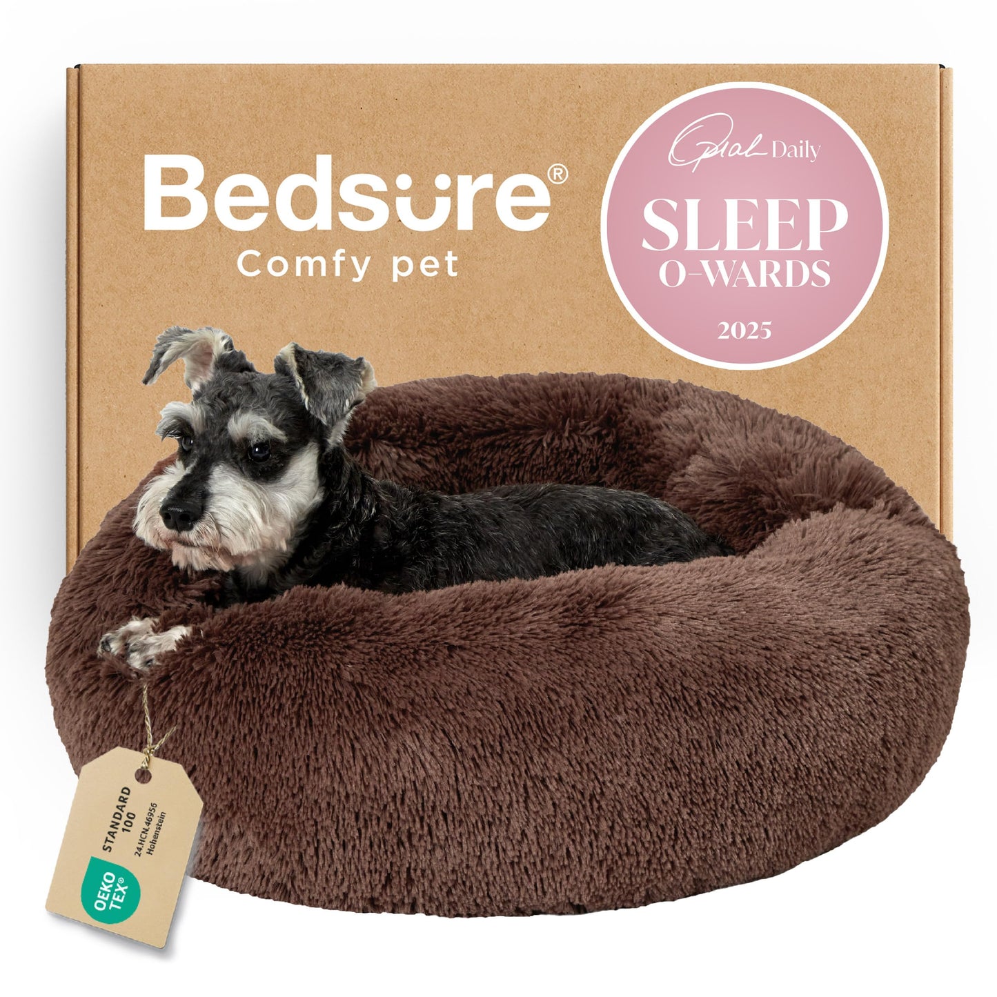 Bedsure Calming Dog Bed for Small Dogs - Donut Washable Small Pet Bed, 23 inches Anti-Slip Round Fluffy Plush Faux Fur Large Cat Bed, Fits up to 25 lbs Pets, Coffee