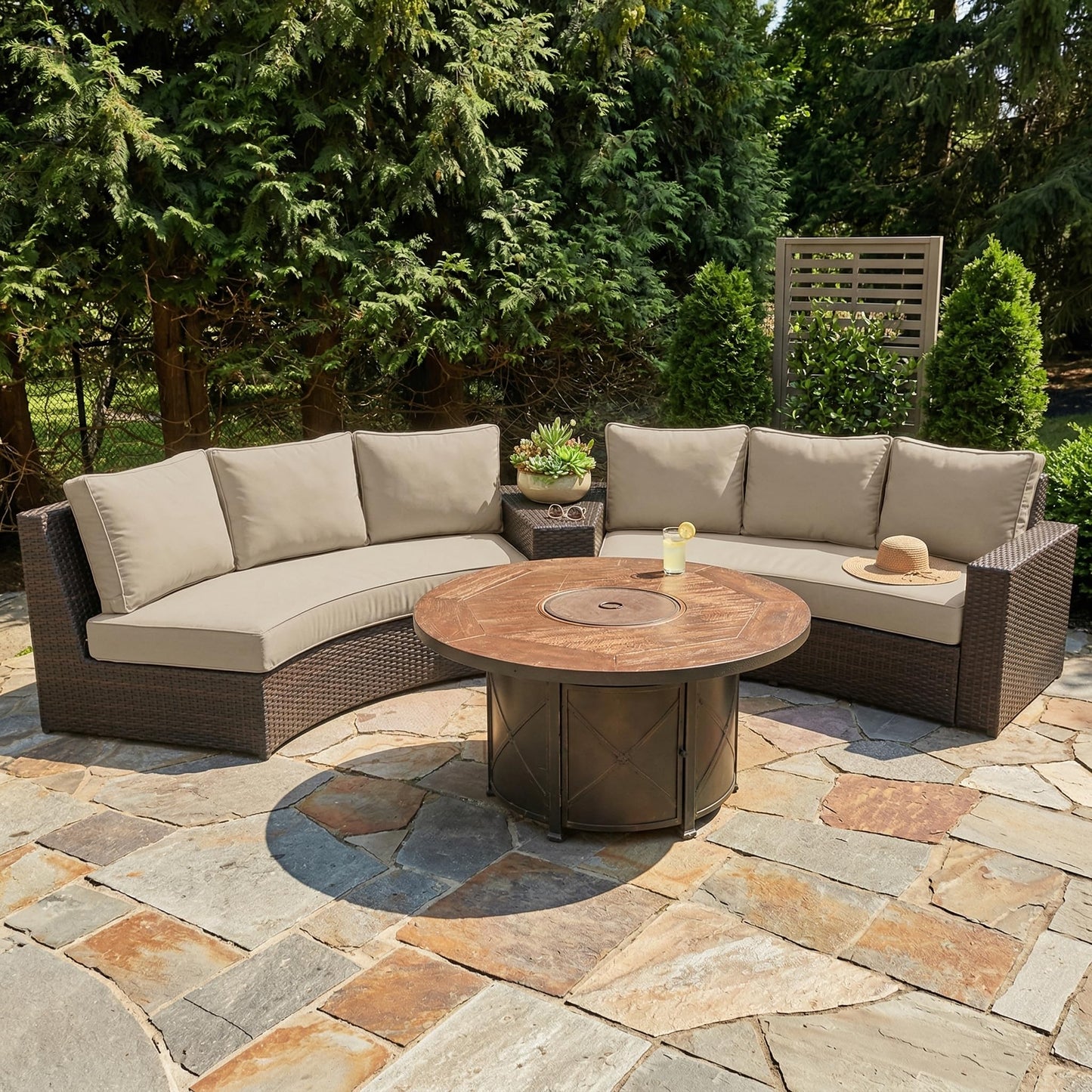 TQ369SM Outdoor Curved Sofa Cushion Couch Cover with Zipper 4-Piece Patio Half-Moon Sectional Replacement Cover Breathable Customizable（No fillers） (Khaki, L)