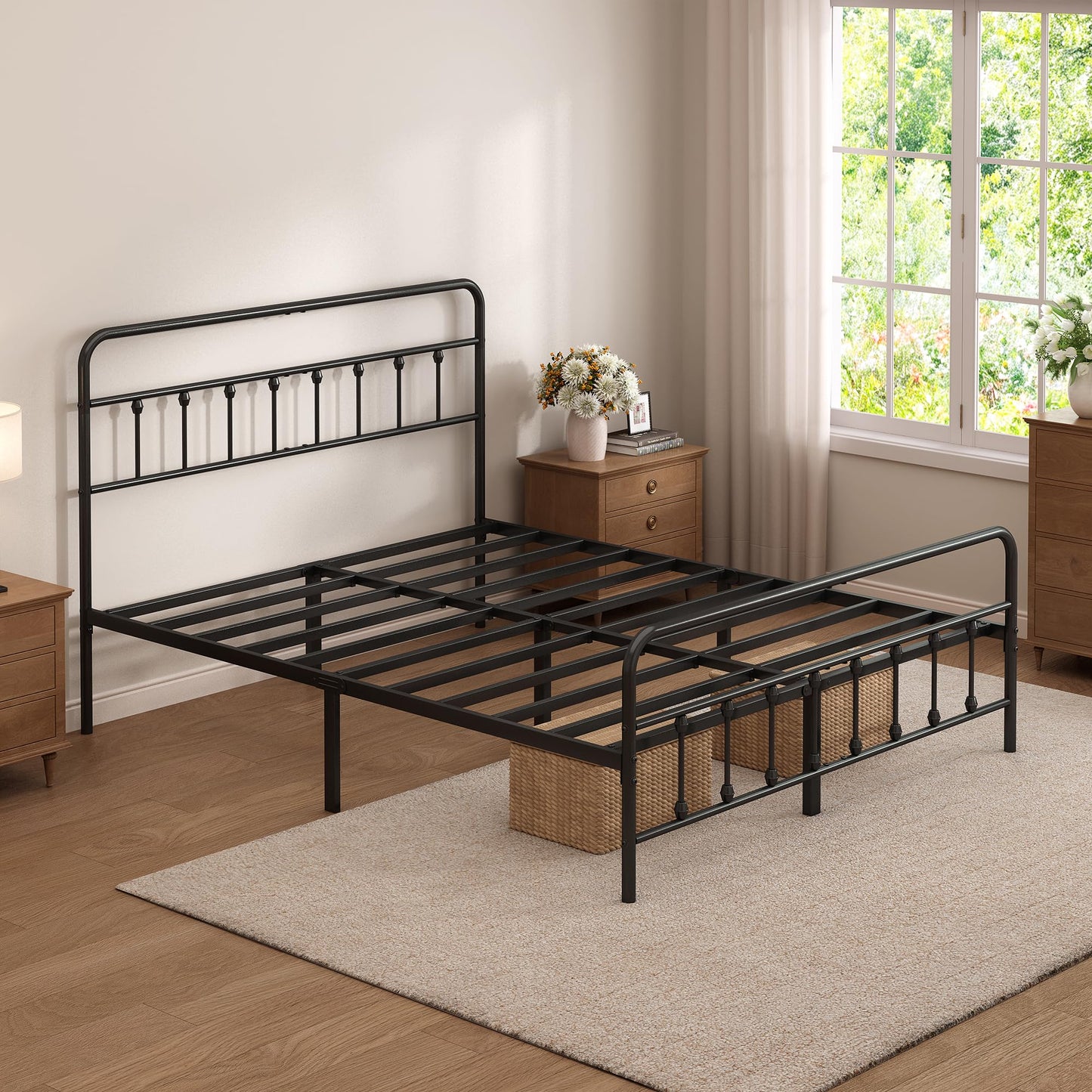 Chroark Full Size Black Metal Bed Frame with Headboard and Footboard, 12 Inch Underbed Storage Space, Heavy Duty Mattress Foundation with Steel Slat Support No Box Spring Needed