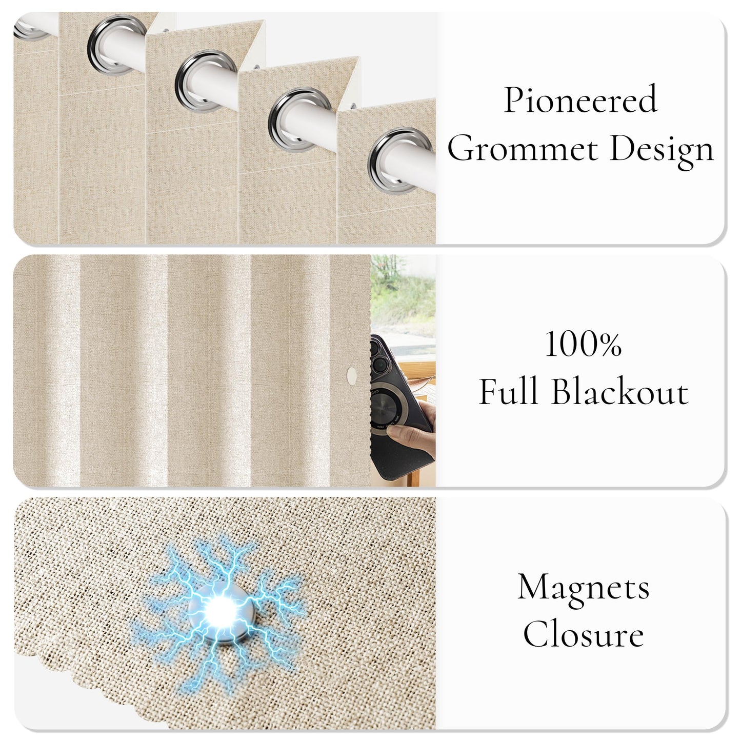 HMYI Faux Linen 100% Blackout Curtains 96 Inches Long, Approximate Pinch Pleated Look Thermal Insulated Drapes for Master Bedroom Living Room, 1 Panel, W52 x L96, Sand