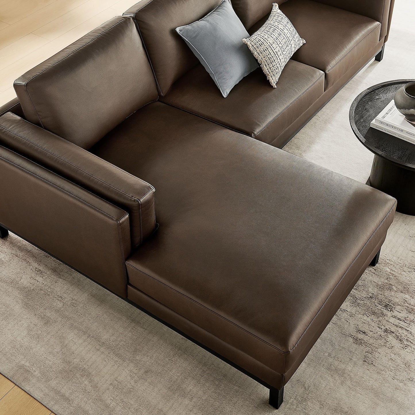 Modway Roscoe Left-Facing Sectional Sofa with Chaise in Espresso - 2-Piece Faux Leather Upholstered Deep Seat Couch, L Shaped Modular for Living Room or Lounge