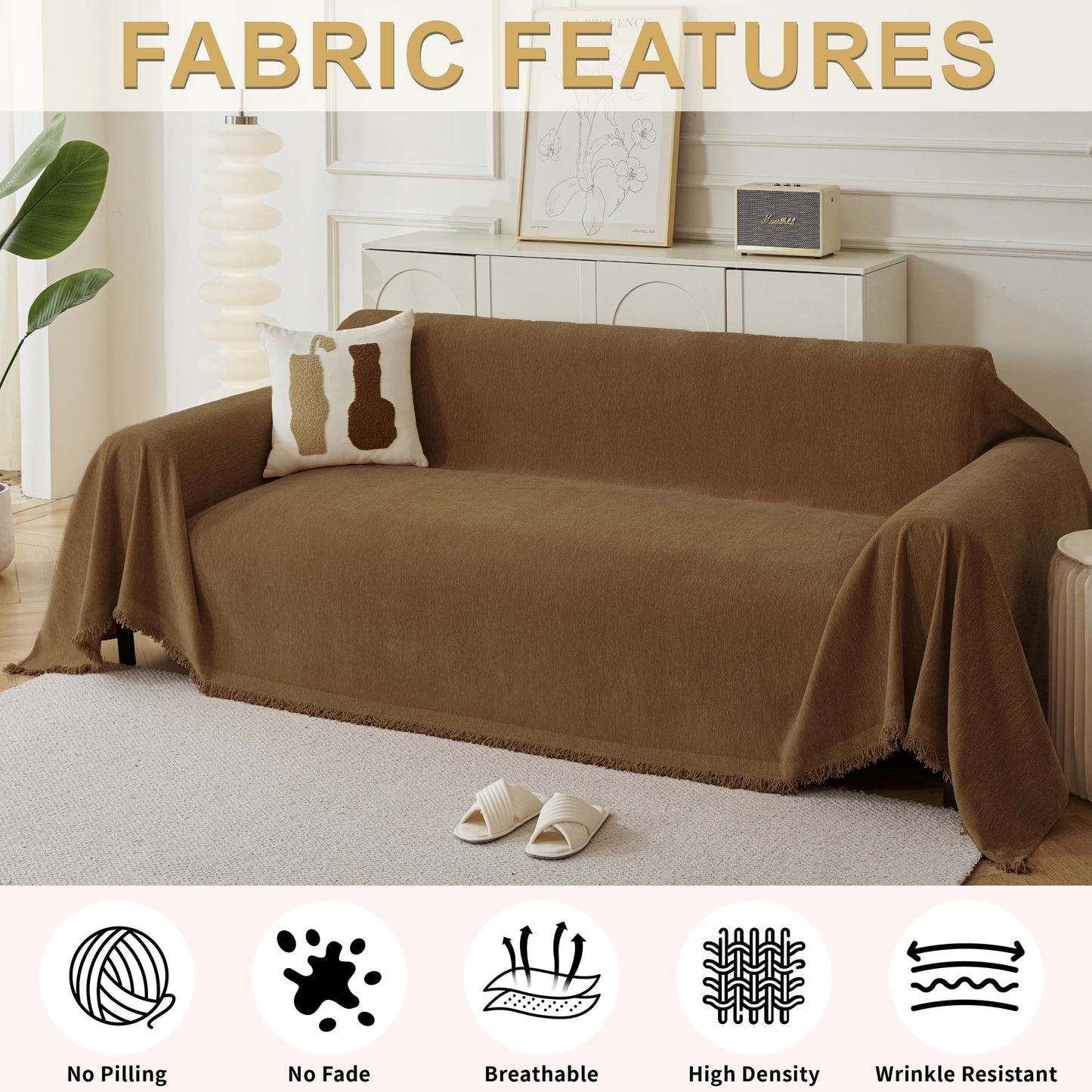 KaviKon Sectional Couch Covers 2-Piece for L Shape Sofa, Chenille Washable Sofa Cover for 2-3 Cushion Couch, Non-Slip Furniture Protector for Dogs,Pets, Soft Couch Blanket Slipcovers Sets (L-Brown)