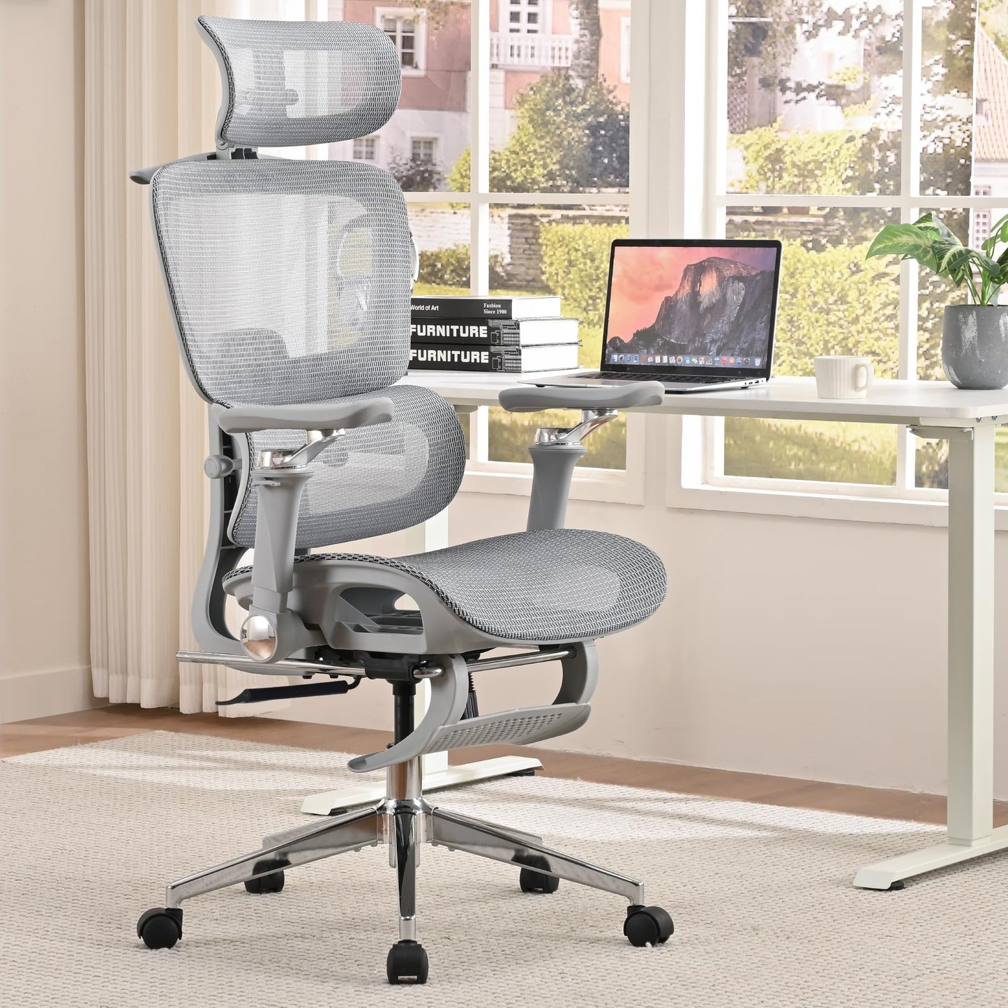hujusko Mesh Ergonomic Office Chair with 6D Armrests,High Back Mesh Gaming Chair with Lumbar Support,Adjustable 3D Headrest for Home Office Desk Chair (Executive, Grey)