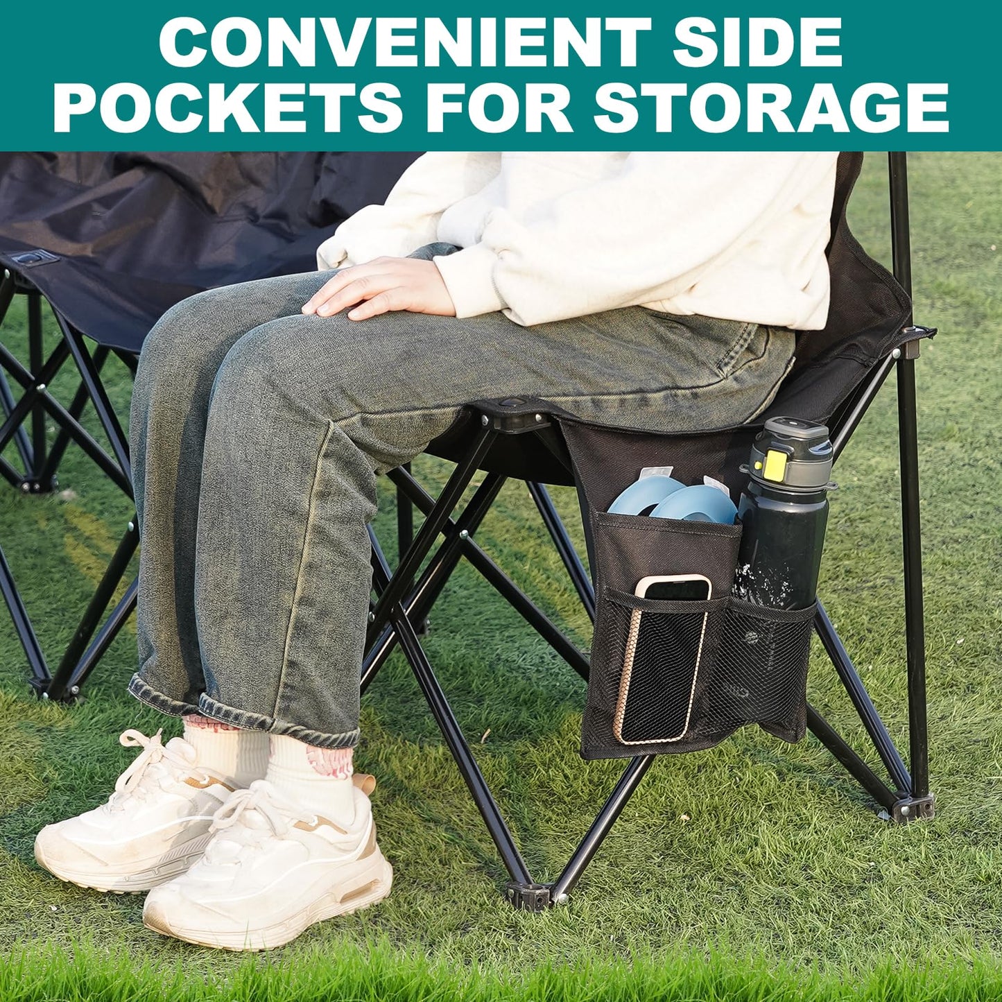 1MORE Soccer Bench - Portable Folding Team Bench, 6 Seats Foldable Sideline Benches, Soccer Chair with Bag & Backrest, Adult Team Chair for Football Camp Sport Events Outdoor Seating.Black
