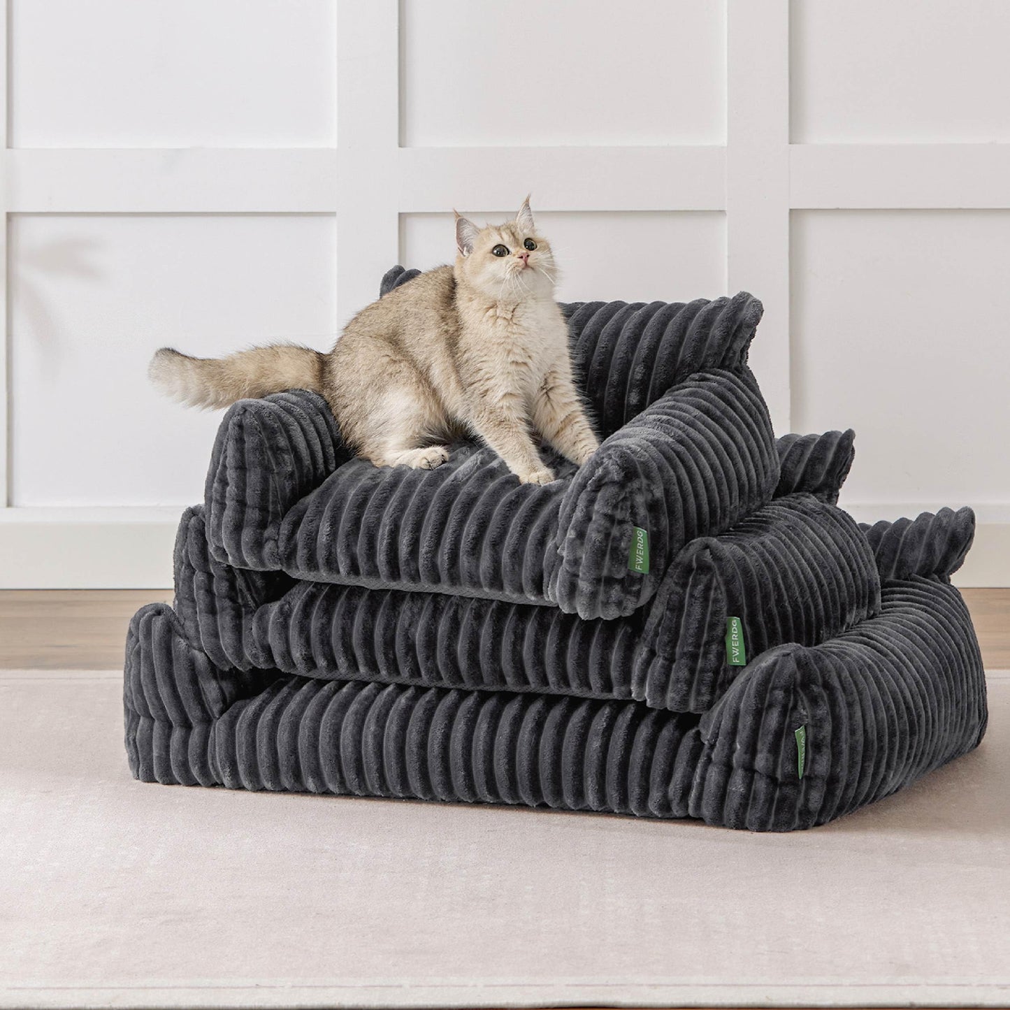 FWERDG Cute Couch Bed for Pets, Supportive Cat Sofa for Indoor Cats, Small Dog Sofa Bed for Small Dogs, Grey, 24 inches