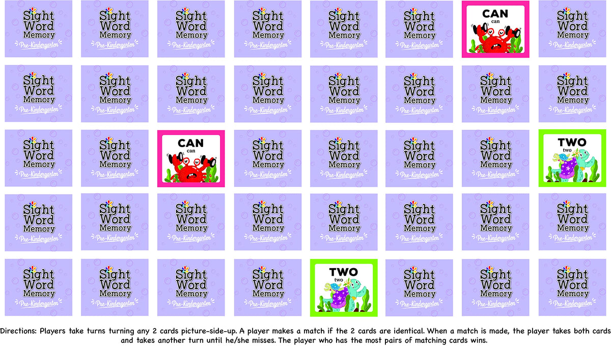 Sight Word Memory Game/Matching Game. Reading and Language Building for Grades Pre-Kindergarten Through Second Grade. Early Children's Reading Educational Game. Learn to Read (Second Grade)