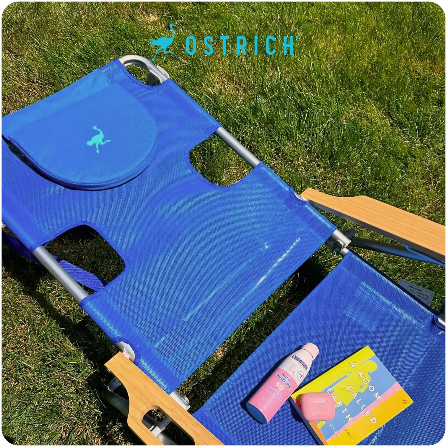 Ostrich the Original 3N1 Lightweight Beach Reclining Lounge Chair with Footrest, Outdoor Furniture for Patio, Balcony, Backyard, or Porch, Blue