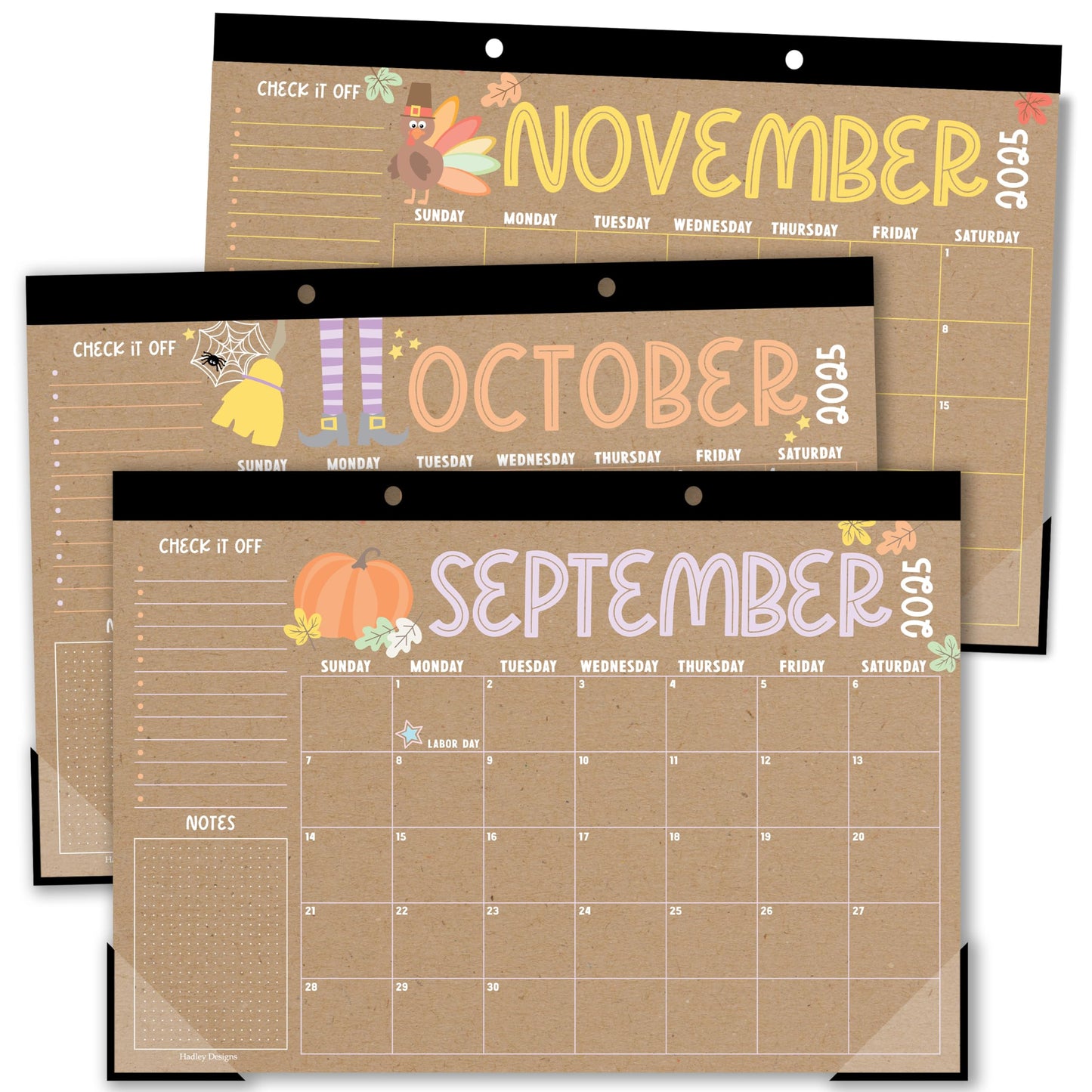 Hadley Designs Large Desk Calendar 2025-2026 - Desktop Calendar 2025, 18-Month Desk Calendars for Home, Office & Classroom, Cute Kraft Classroom Must Haves, Gifts for Coworkers, Teachers & Students