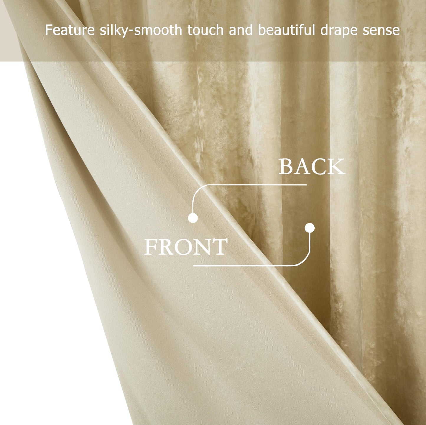 Chezmoi Collection Lux Beige Crushed Velvet Curtains 2 Panel Set - 72 inches Long Room Darkening Luxury Distressed Velvet Rod Pocket Window Drapes for Living Room Bedroom 50" W x 72" L