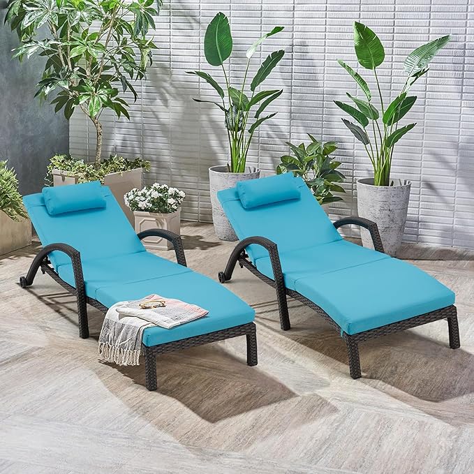 HOMREST Outside Chaise Lounge Chairs Set of 2, Adjustable 5 Position Outdoor PE