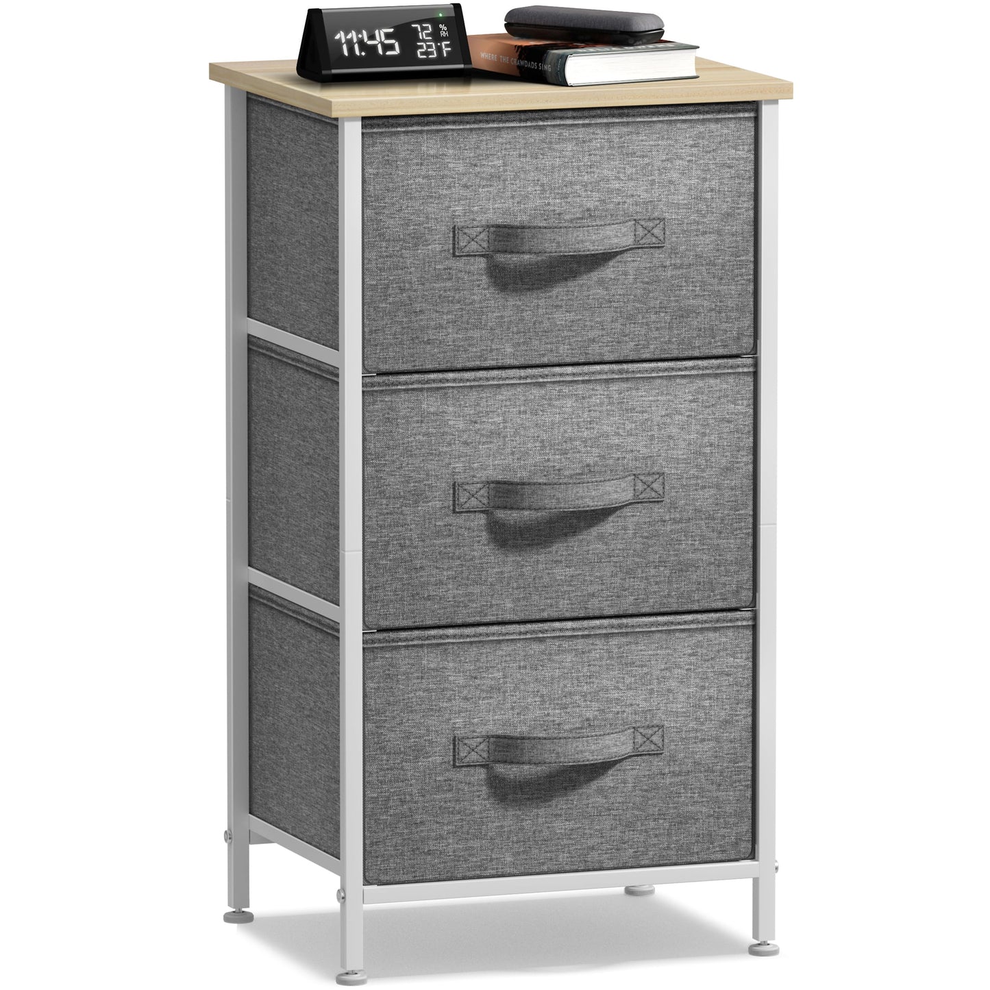 Sorbus Nightstand with 3 Drawers - Bedside Furniture & Night Stand End Table Dresser with Steel Frame, Wood Top, Easy Pull Fabric Bins for Home, Bedroom Accessories, Office & Dorm