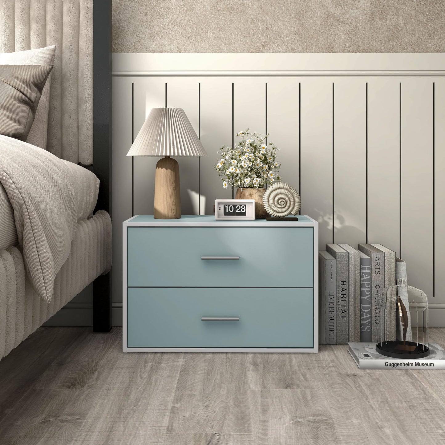 Homes: Inside + Out Apexa 2-Drawer Wooden Stackable Storage Drawers, Small Food Pantry Cabinet, Cajonera De Madera, Underbed Drawer Dorm Teen Room Decor & Bedroom, Home Office, Kitchen, Light Blue