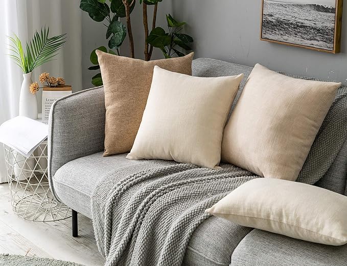 Stellhome Burlap Throw Pillow Covers Solid Farmhouse Linen Pillowcase