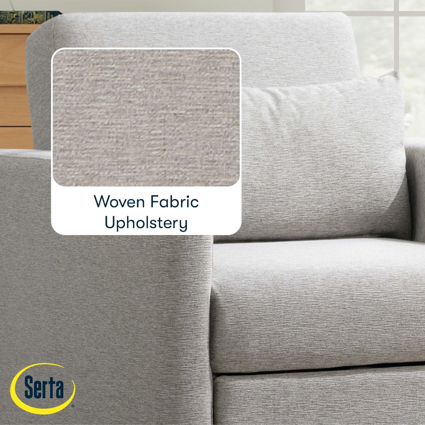 Serta® Corwin 36" Convertible Accent Chair, Dreamcoil® Comfort, FingerGuard® Pinch Point Protection, Woven Polyester Fabric, Light Gray