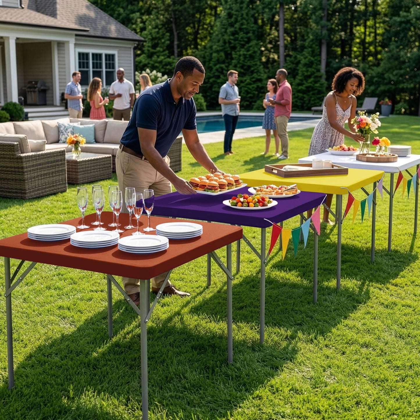 Enjoyidea Square Fitted Tablecloth 34x34 Inch-2 Pack Dark Purple Elastic Spandex Table Cover-Small Stretch Card Folding Table Cloths Topper Cap for Kitchen Dining Picnic Patio Outdoor Party Tables