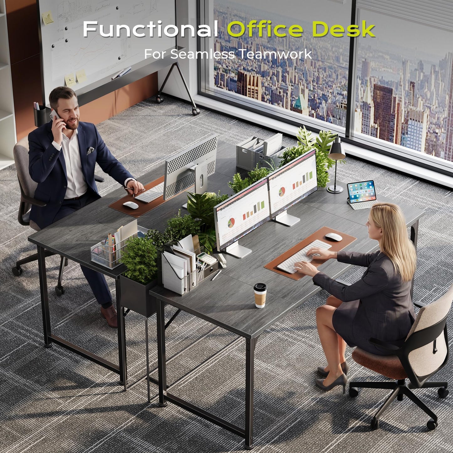 PRAISUN 55 Inch Computer Desk, Home Office Desk with Spacious Desktop, Modern Gaming Desk, Writing Study Table for Bedroom, Small Spaces, Work from Home Desk with Metal Frame, Grey
