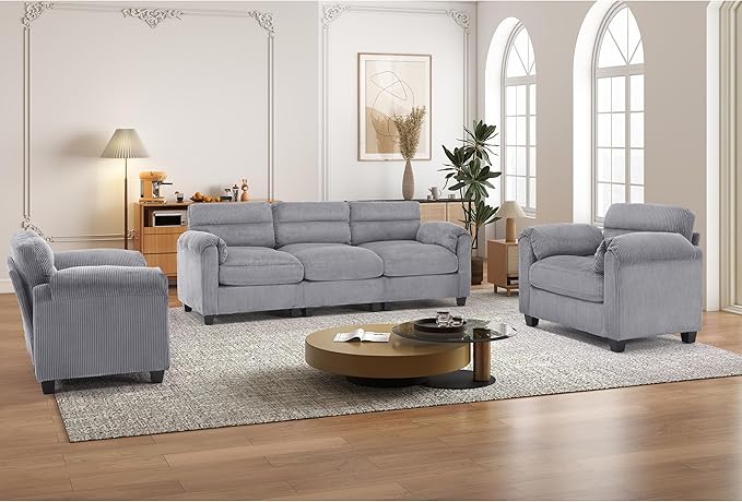 HAOMARKETS Corduroy Sofa Set, Upholstered Armchair Set of 2 and 3-Seater Sofa