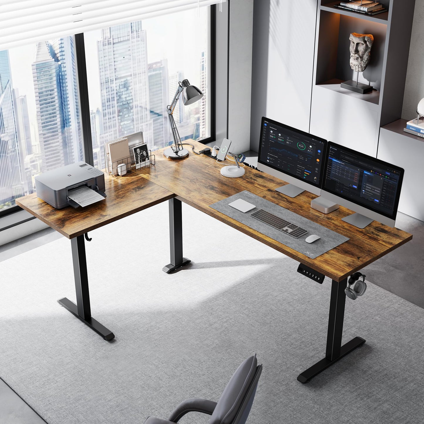 Klicelor L Shaped Standing Desk 63 x 48 Inch,Electric Height Adjustable Corner Desk with Cable Management & Power Outlets, Ergonomic Sit Stand Up Computer Table for Home Office,Rustic Brown