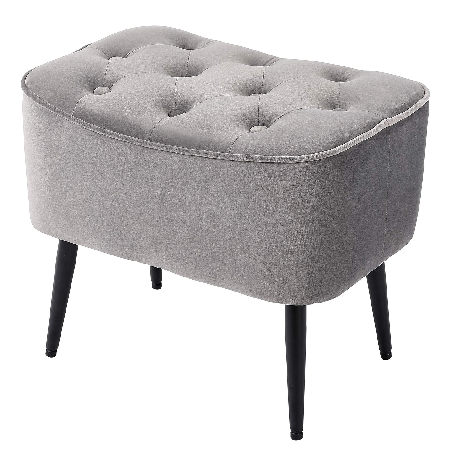 BIRDROCK HOME Tufted Curve Ottoman Velvet Foot Stool - Modern Upholstered Padded Footrest for Living Room or Bedroom - Small Cushioned Accent Chair for Couch, Sofa, or Large Seating (Grey)