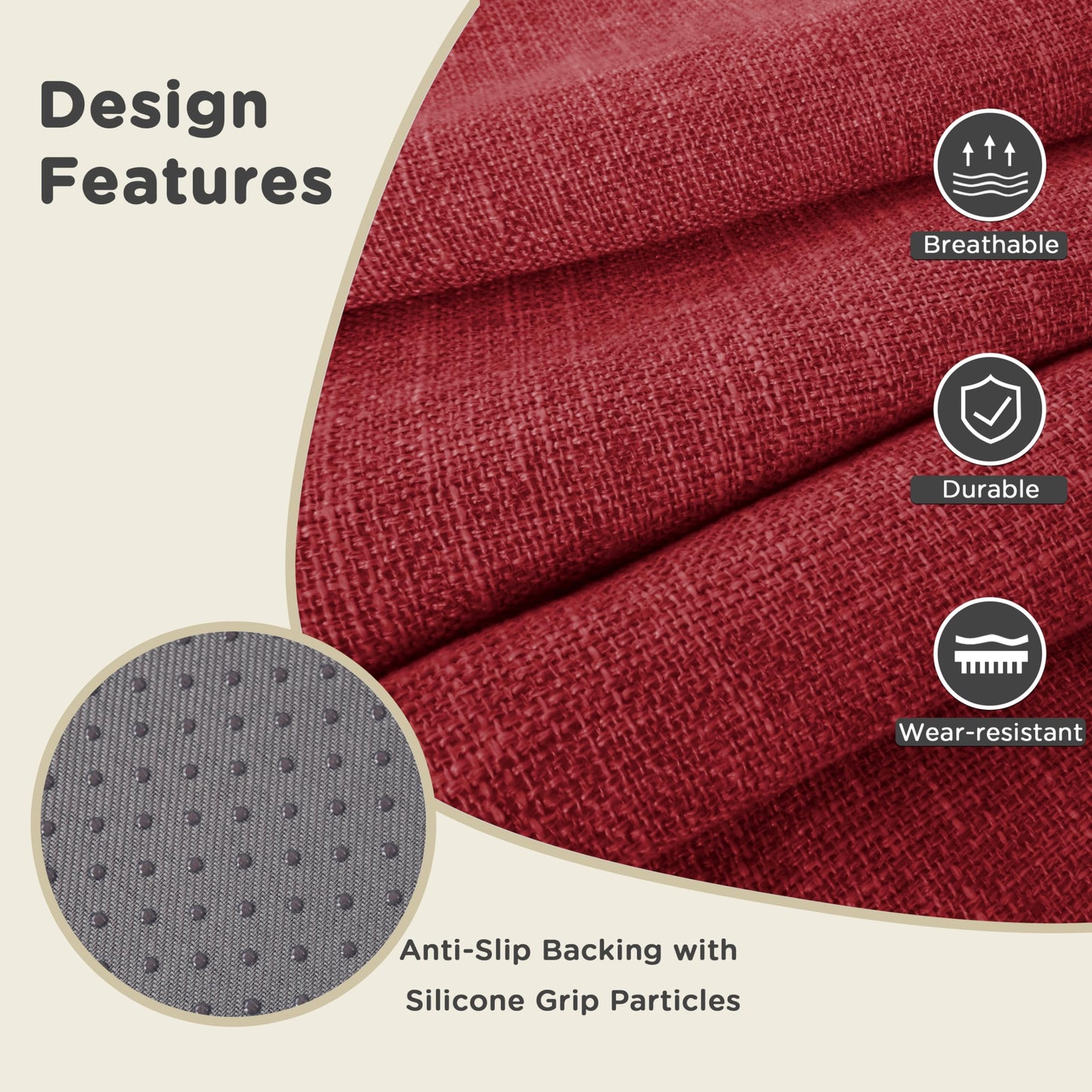 AddGrace 2.5" Thick Non Slip Round Chair Pad 1 Pack, 16" Round Chair Cushion with Machine-Washable Cover and Long Zipper, Seat Cushions for Kitchen, Office, Floor and 16" Ottoman, Red