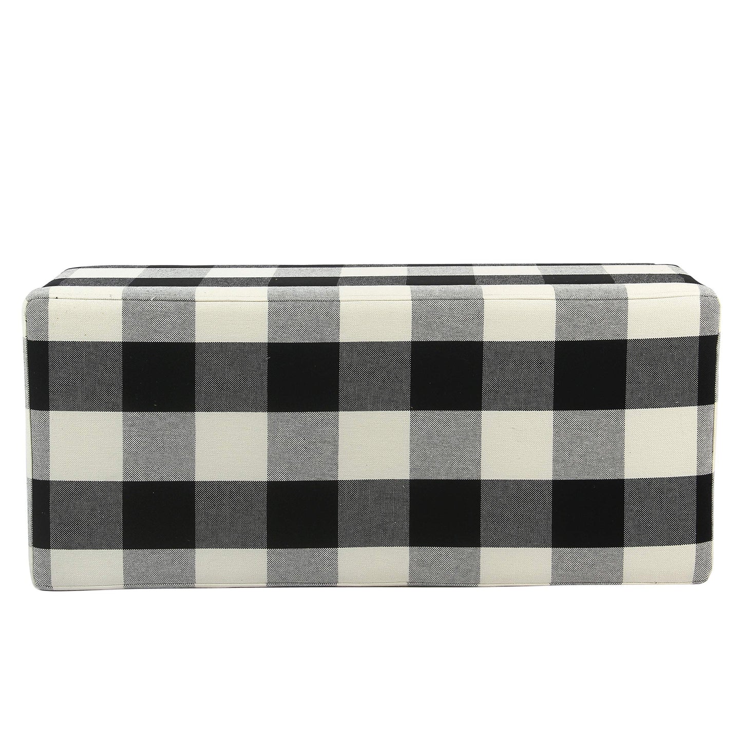 HomePop Large Upholstered Rectangular Storage Ottoman Bench with Hinged Lid, Black Buffalo Plaid