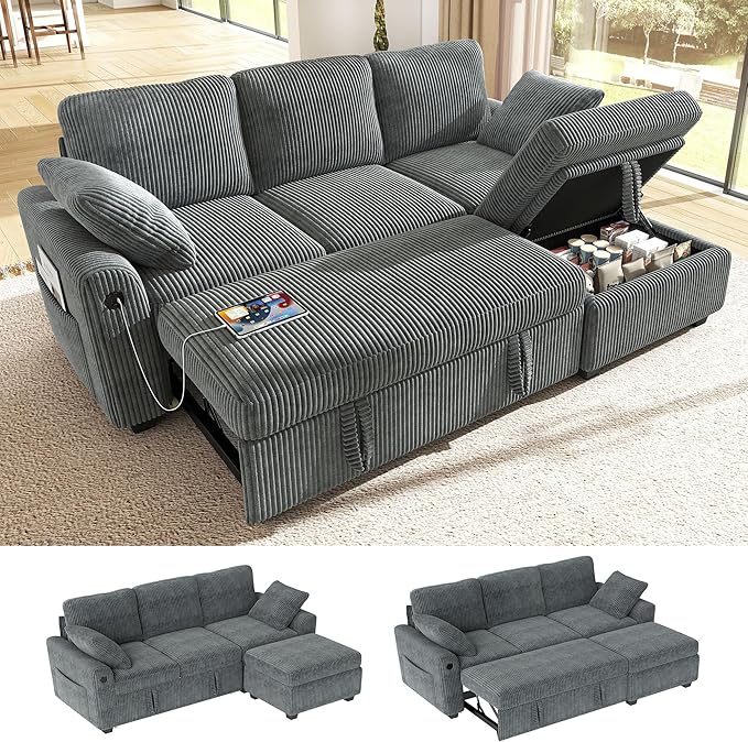 Ihanherry 81-inch Corduroy Modular Sectional Sofa Bed