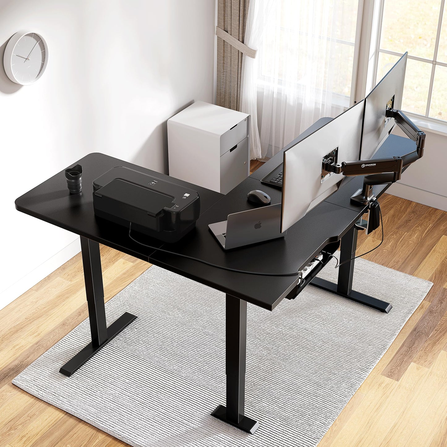 Cubiker L Shaped Standing Desk - 63 x 55 Inch Electric Adjustable Height Corner Standing Desk, Ergonomic Sit Stand Up Table with 3 Memory Buttons, Splice Board for Home Office, Black