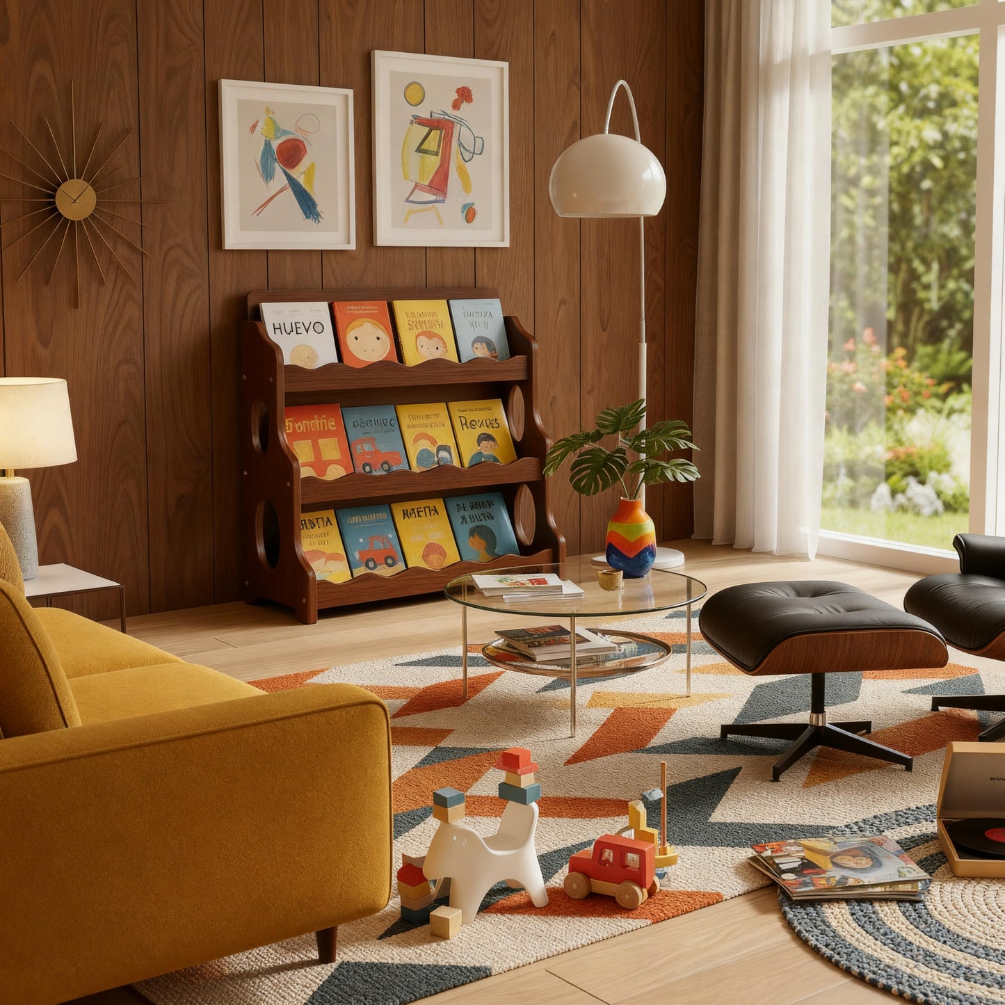 AMMEHOELA Wood Kids Bookshelf MontessoriDutchDesign,WalnutWood GrainPattern