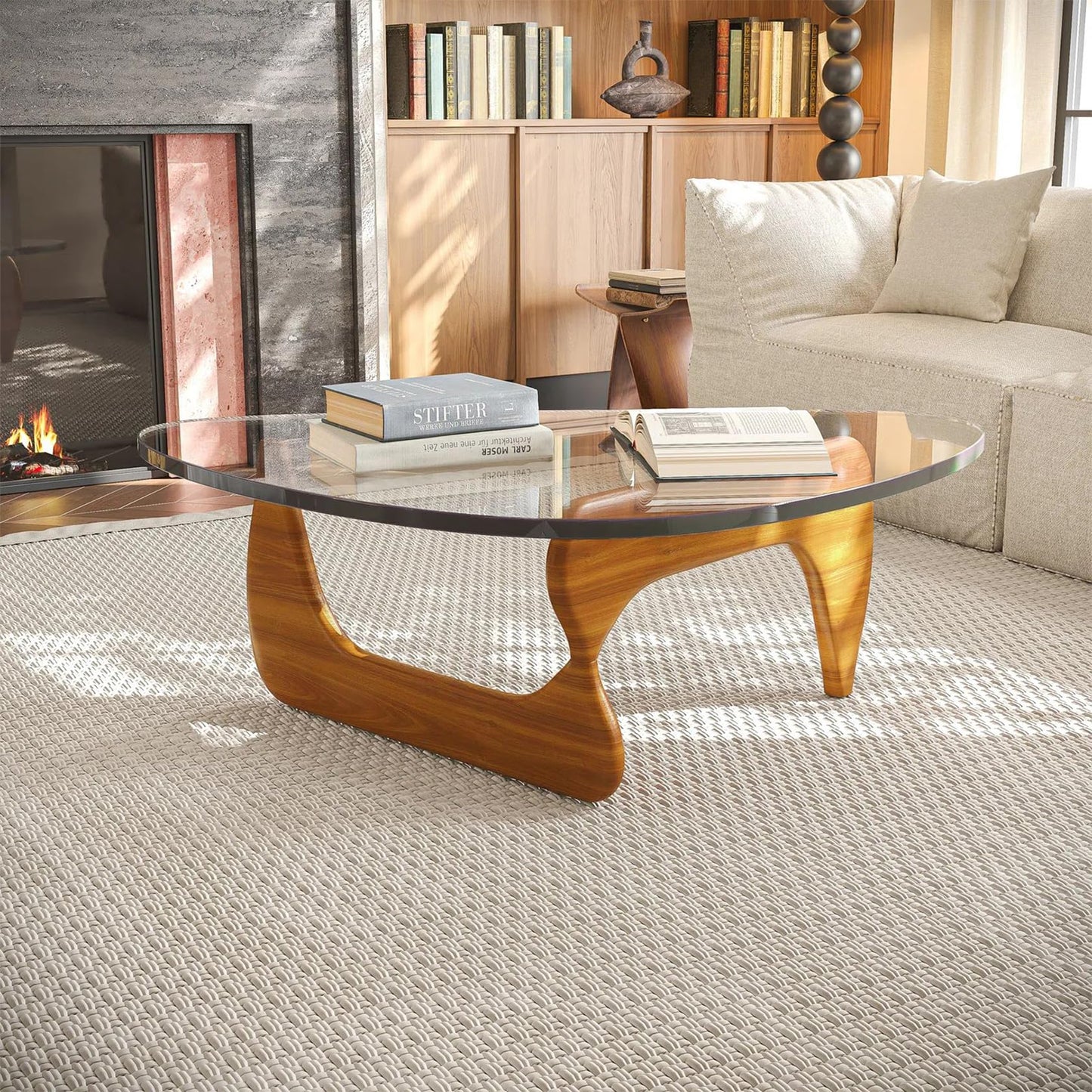 Modern Glass Coffee Table, 35.8" Small Center Table, Mid Century Tea Tables with Tempered Glass Top & Unique Solid Legs, for Office Small Space Living Room