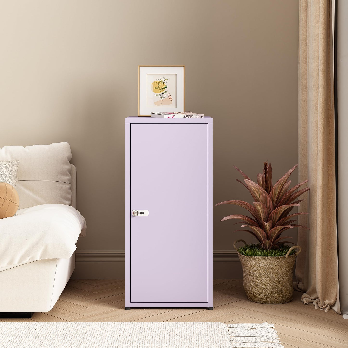MIOCASA Metal Storage Cabinet with Lock, 3 Adjustable Shelves Single Door Steel Locker for Home, Office & Garage (Purple)
