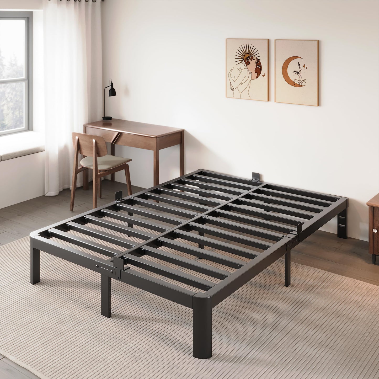 KZZLOL Full Size Bed Frame, 10 Inch Low Full Bed Frame No Box Spring Needed with Mattress Stoppers, DIY Headboard, Heavy Duty Steel Support 3000 LBS, Rounded Legs, Easy Assembly, Noiseless, Black