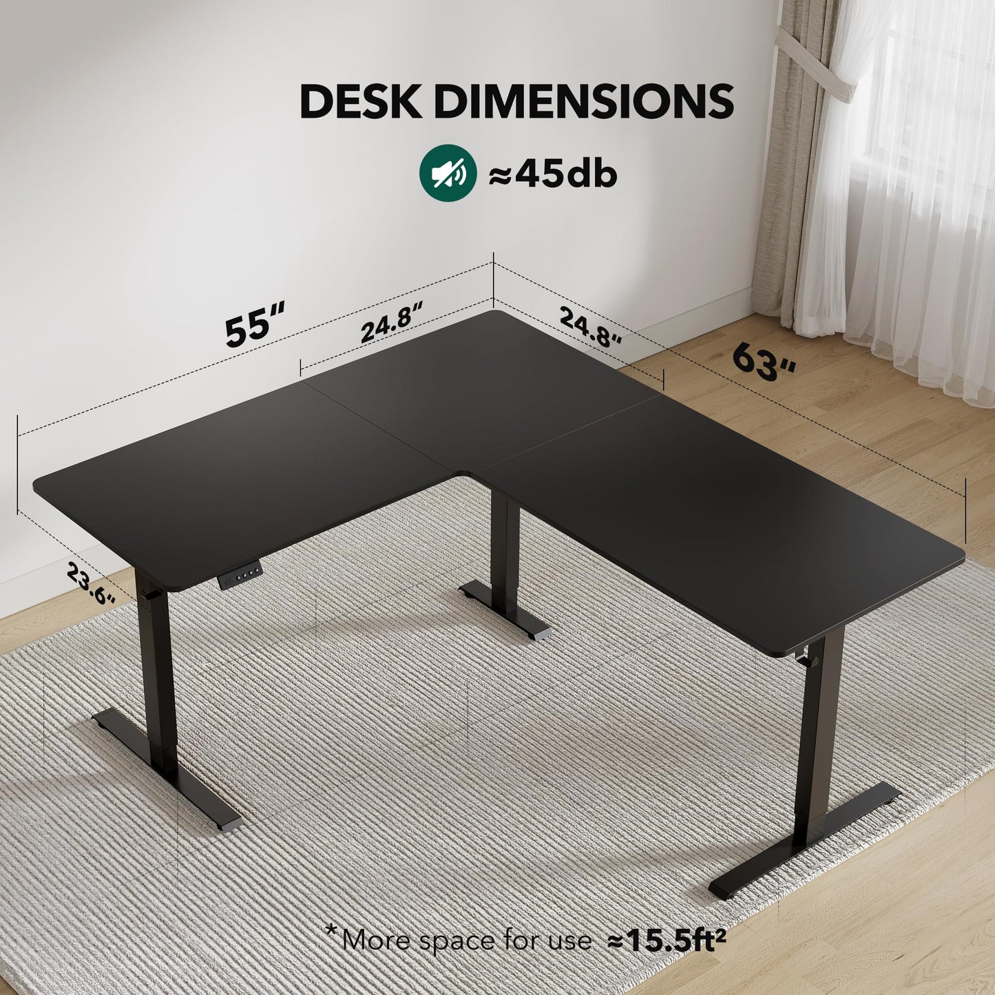 FEZIBO 63" x 55"L Shaped Standing Desk Adjustable Height, 63 Inch Electric Stand up Corner Computer Desk, Sit Stand Home Office Desk with Splice Board, Black