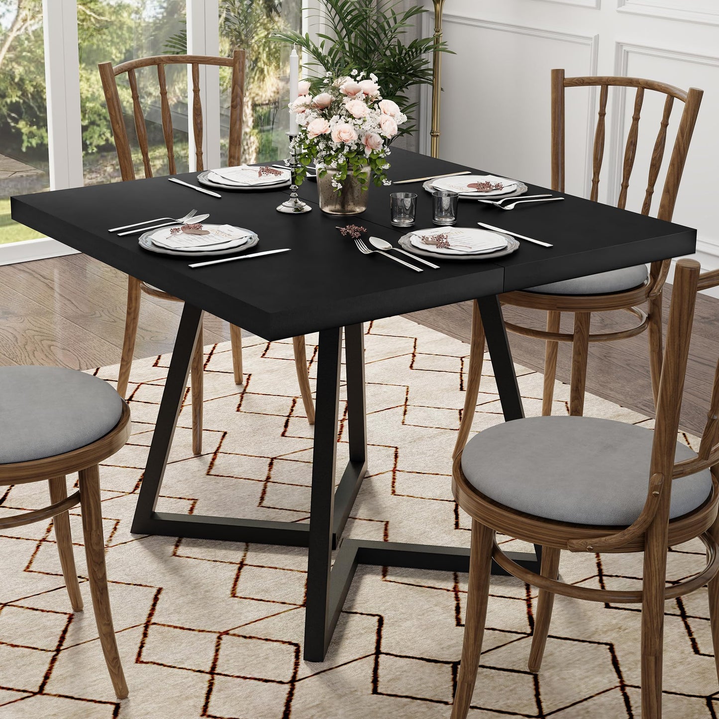 Apicizon Square Kitchen Table for 2, Small Dining Table with Metal Base, 31.5" Modern Dinner Table for Dining Room Apartment Restaurant, Black