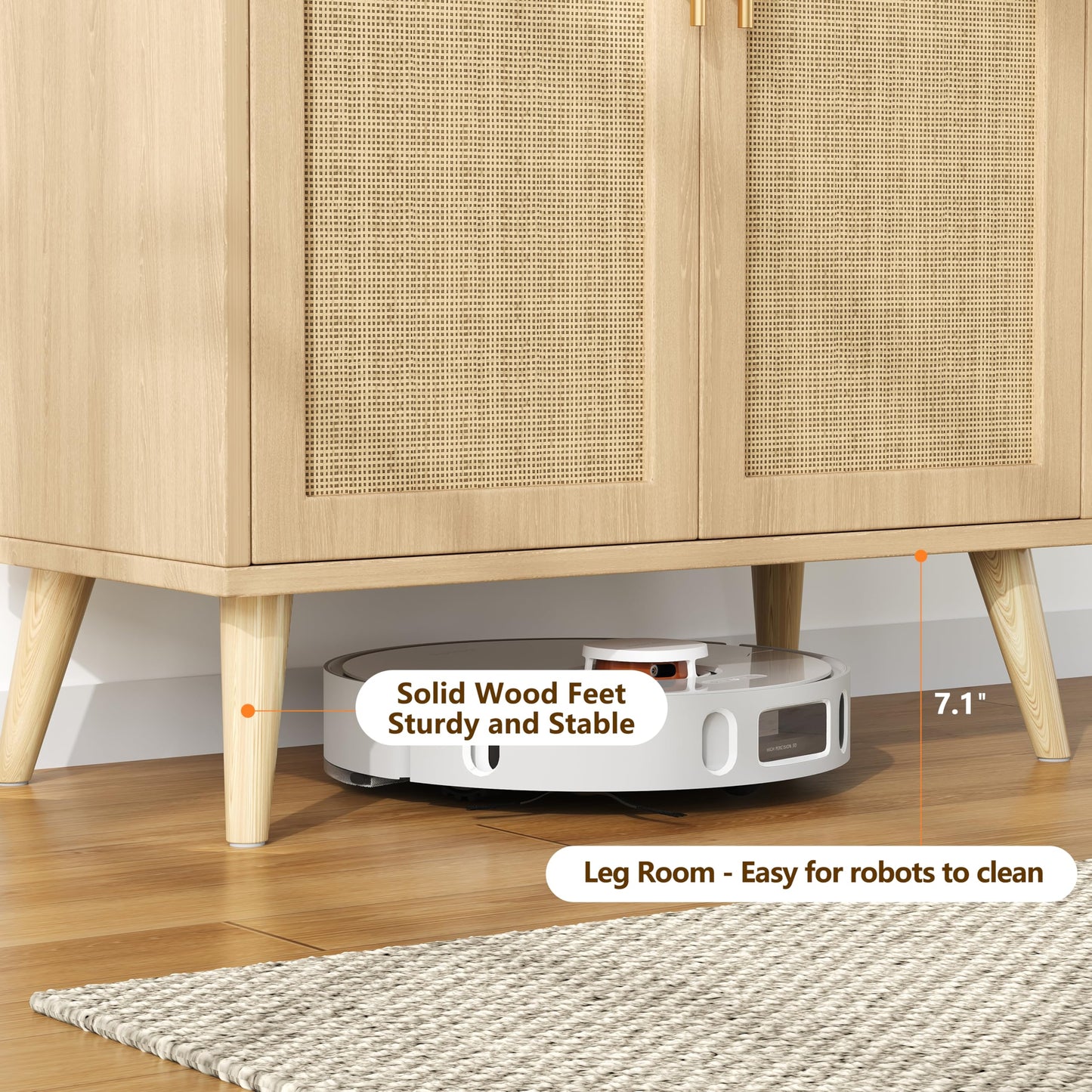 15.7"D Rattan Buffet Sideboard Cabinet with Storage, Modern Accent Cabinet with Adjustable Shelf & Solid Wood Legs, Coffee Bar Cabinet with Doors for Kitchen, Living Room, Entryway, Natural Oak