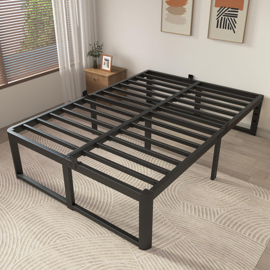 ZTH Full Size Metal Platform Bed Frame 16 in, No Box Spring Needed, Black