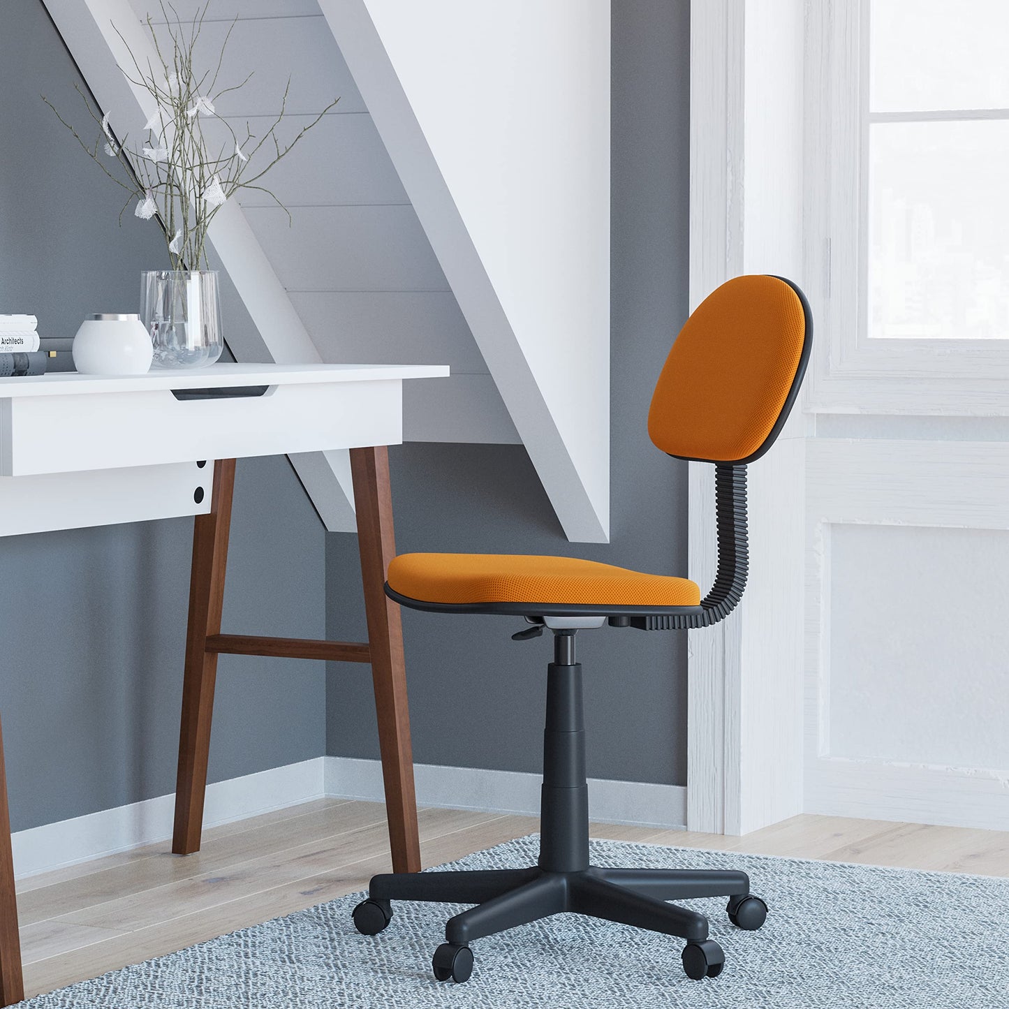 Flash Furniture Harry Low Back Swivel Task Office Chair - Adjustable Light Orange Student Chair with Padded Mesh Seat & Back - Homeschool Study Chair