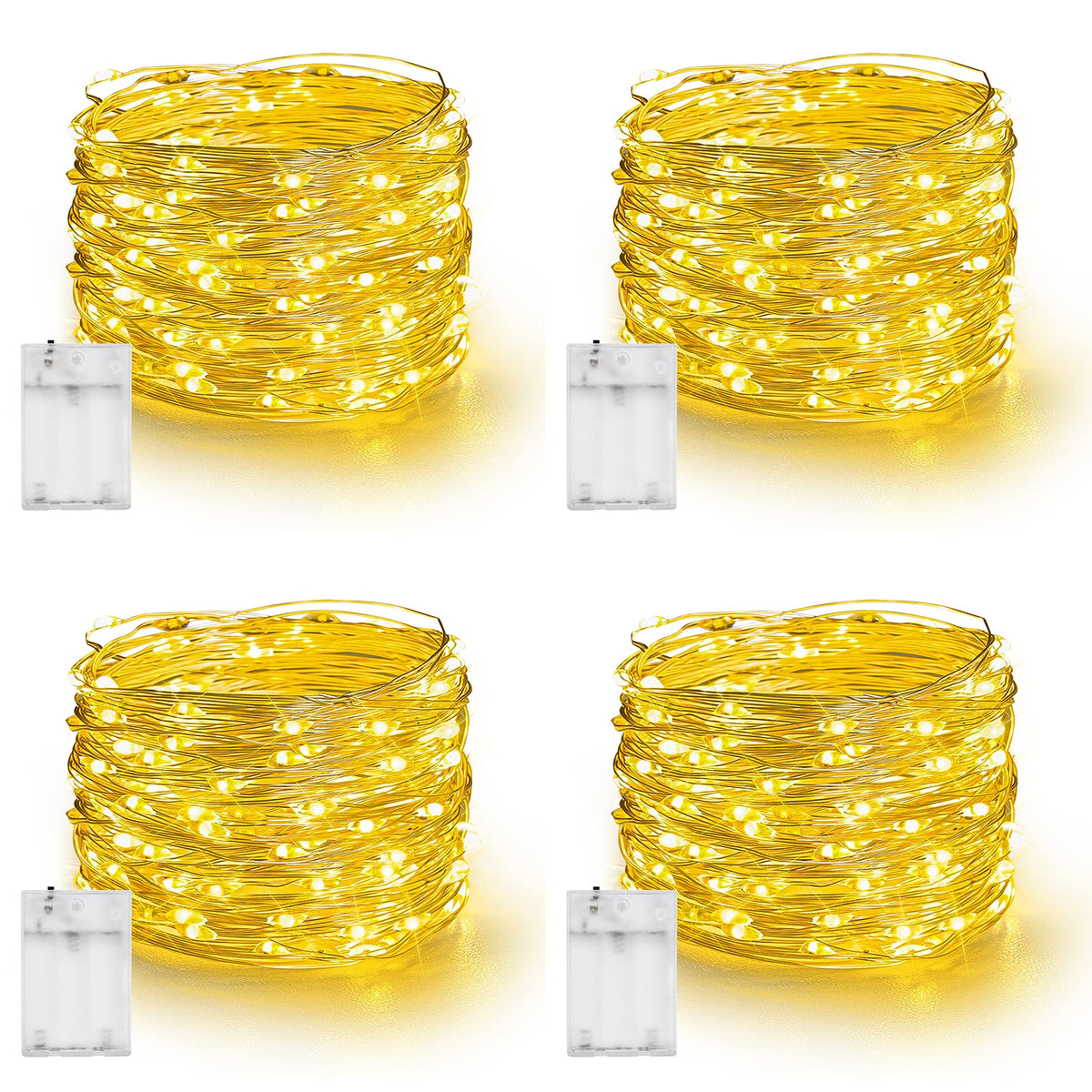 Dazzle Bright Fairy Lights Battery Operated, 4 Pack Total 80FT 240LED Silver Wire Waterproof String Lights, Christmas Decorations for Indoor Outdoor Bedroom Yard Party Decor, Warm White