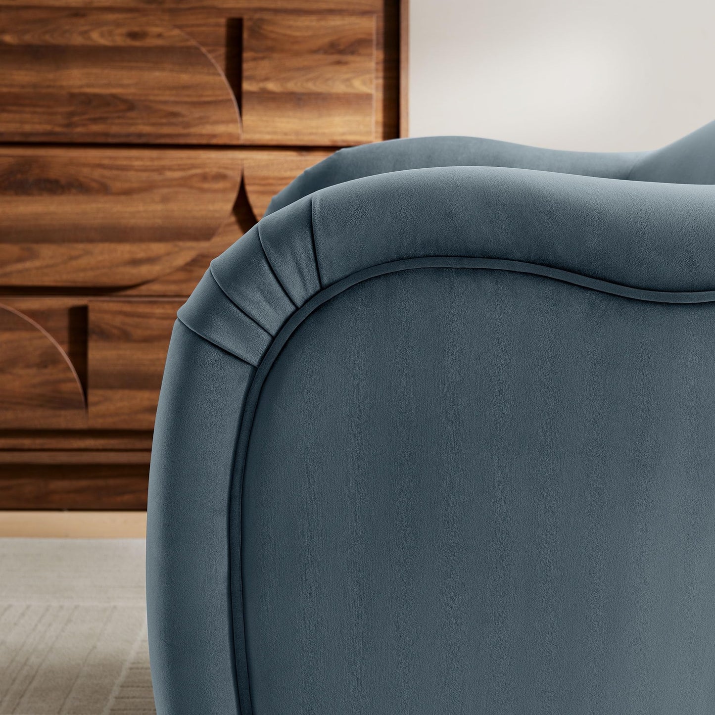 Modway Compose Barrel Chair with Performance Velvet Fabric in Cadet Blue – Upholstered Accent Armchair with Curved Backrest – Cozy Lounge Chair for Reading – Round Comfy Single Sofa Club Chair