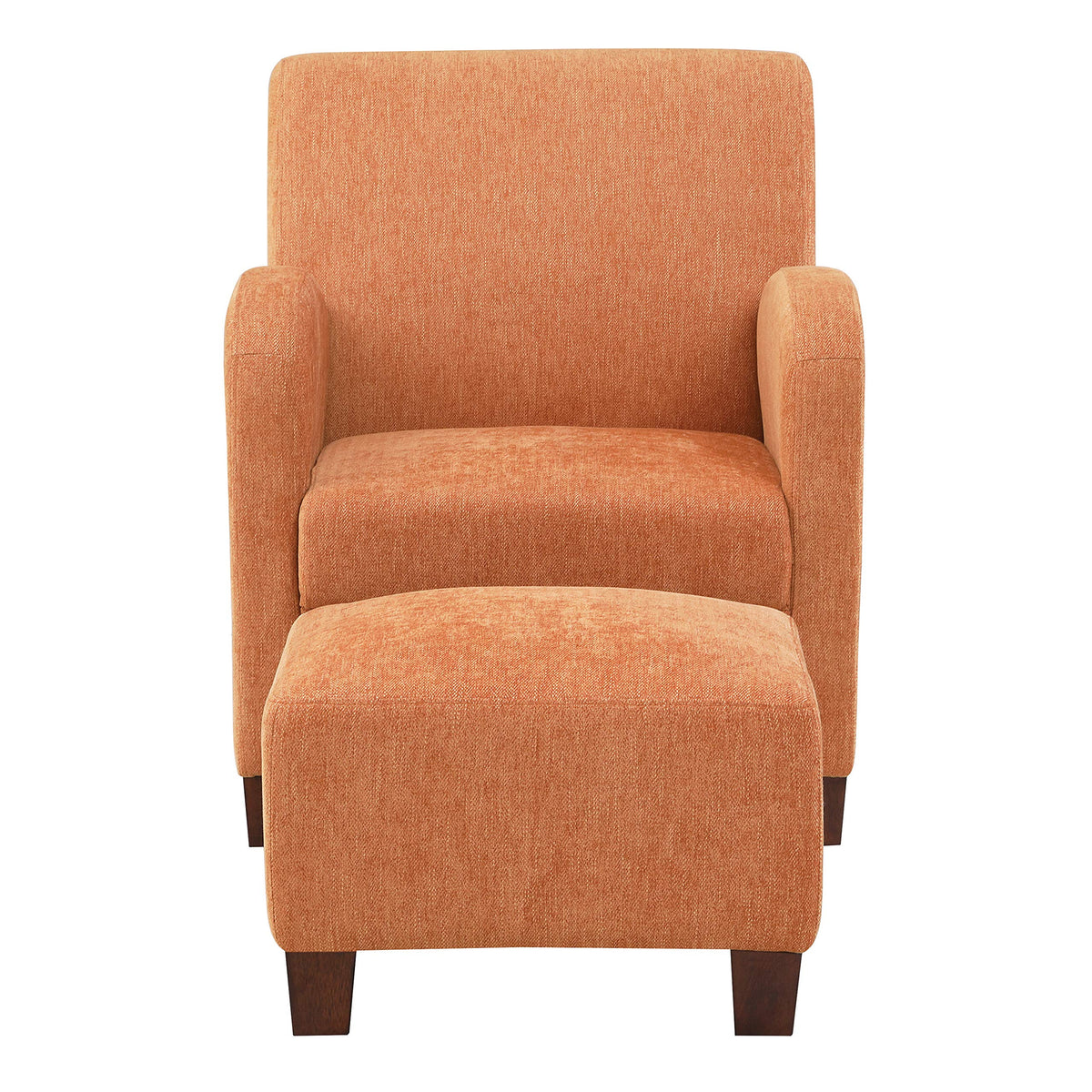 OSP Home Furnishings Aiden Club Accent Chair and Matching Ottoman with Medium Espresso Legs, Herringbone Orange Fabric