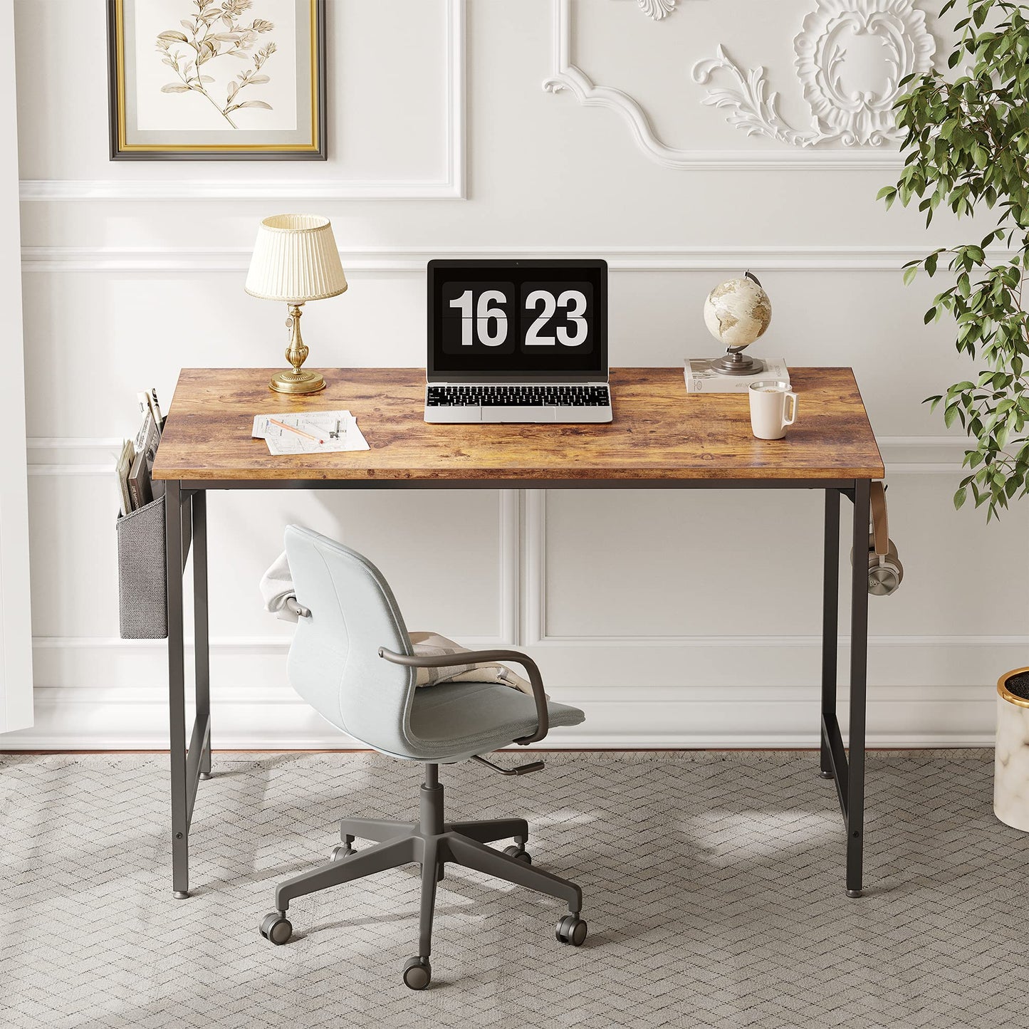 CubiCubi Study Computer Desk 32" Home Office Writing Small Desk, Modern Simple Style PC Table, Black Metal Frame, Rustic Brown